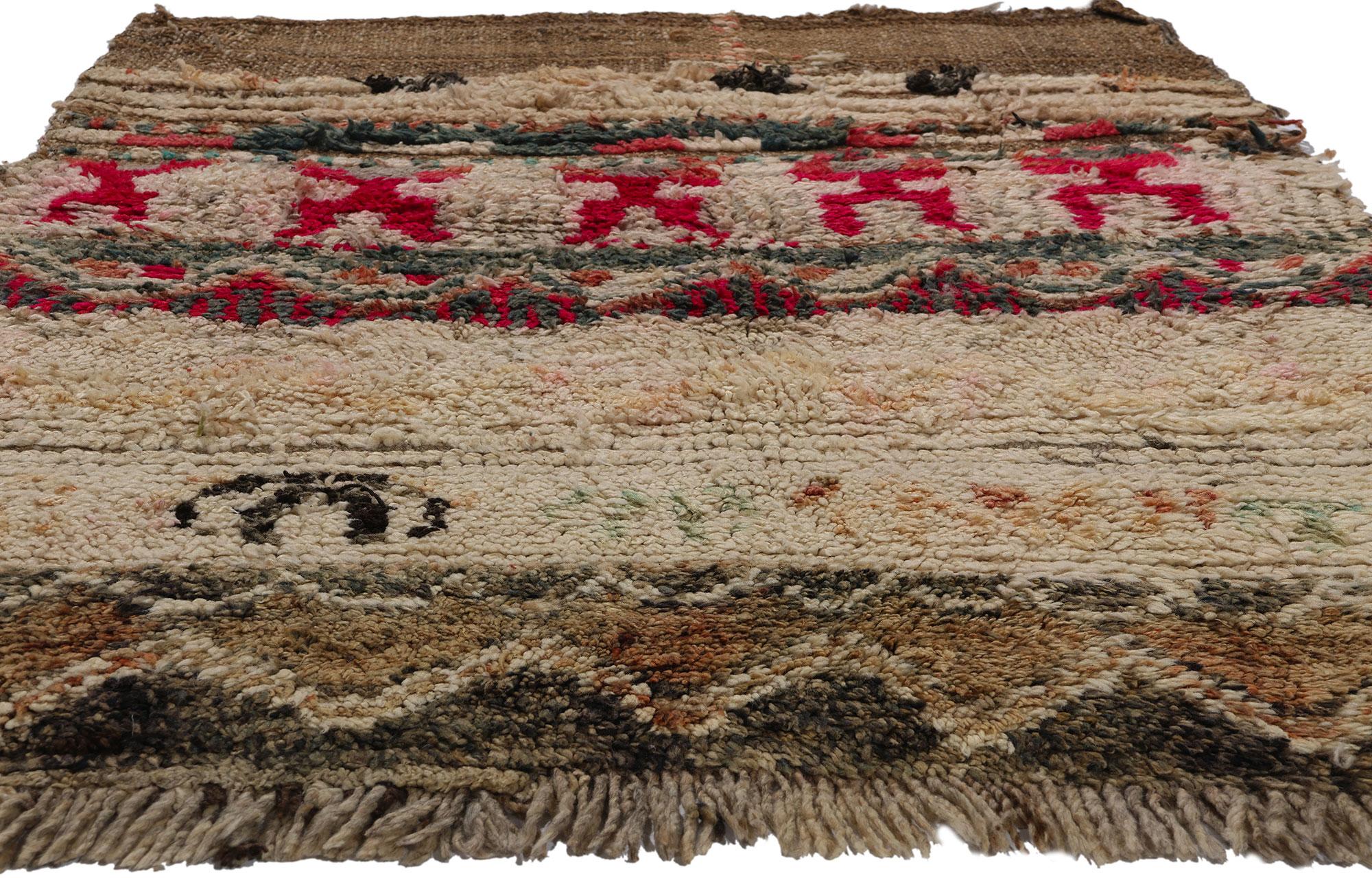 Bohemian Vintage Brown Boujad Moroccan Rug, Rustic Boho Chic Meets Nomadic Charm For Sale