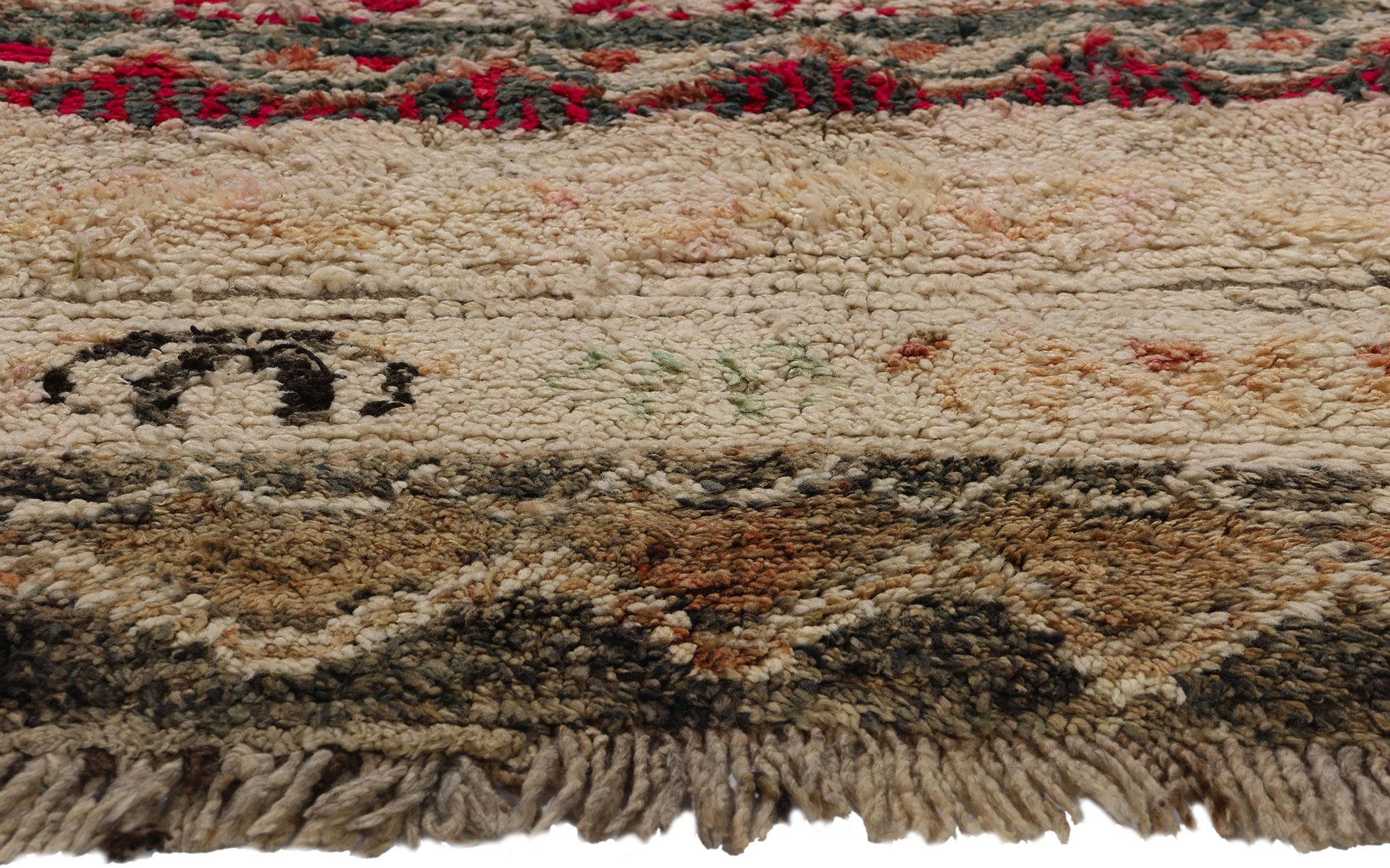 Hand-Knotted Vintage Brown Boujad Moroccan Rug, Rustic Boho Chic Meets Nomadic Charm For Sale