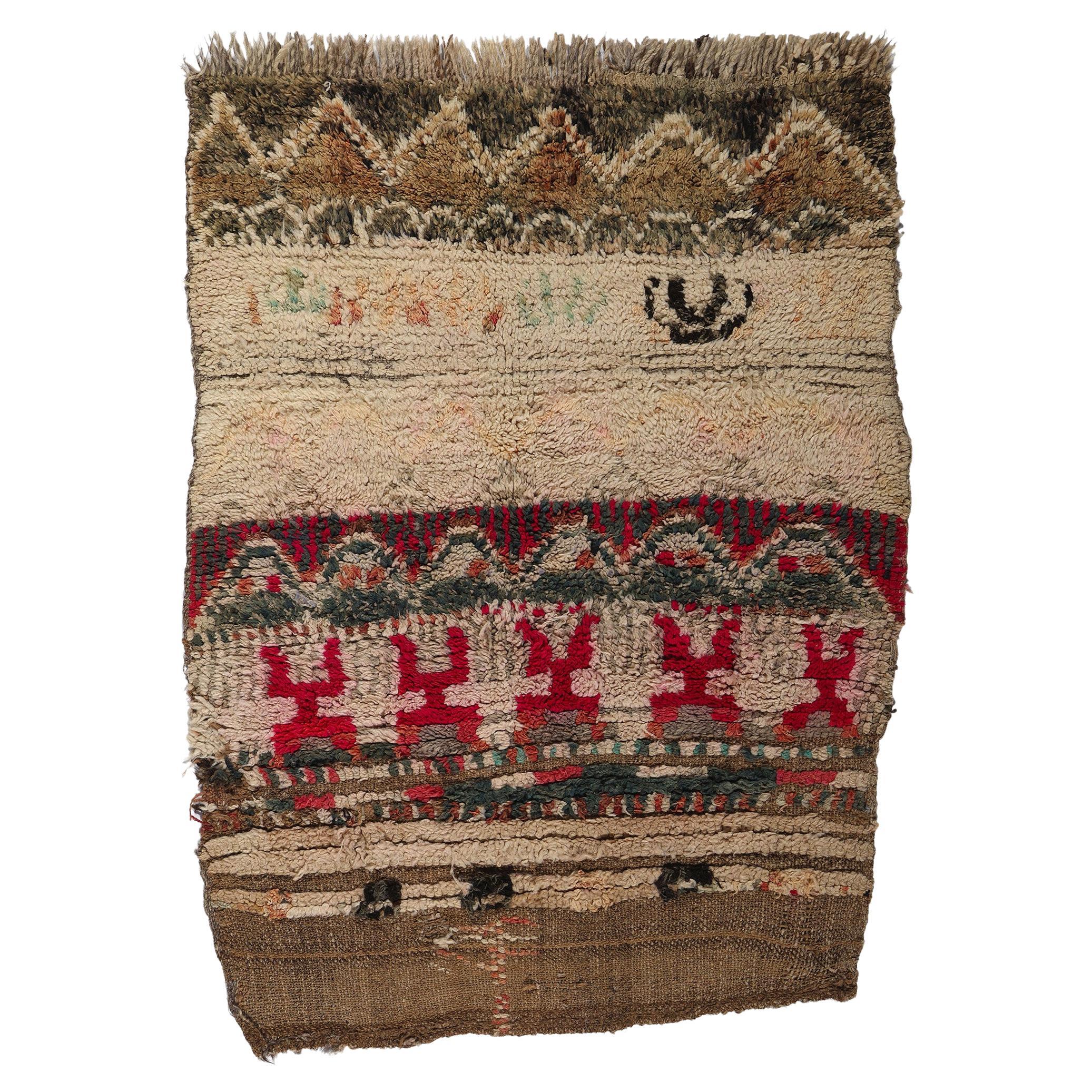 Vintage Brown Boujad Moroccan Rug, Rustic Boho Chic Meets Nomadic Charm For Sale