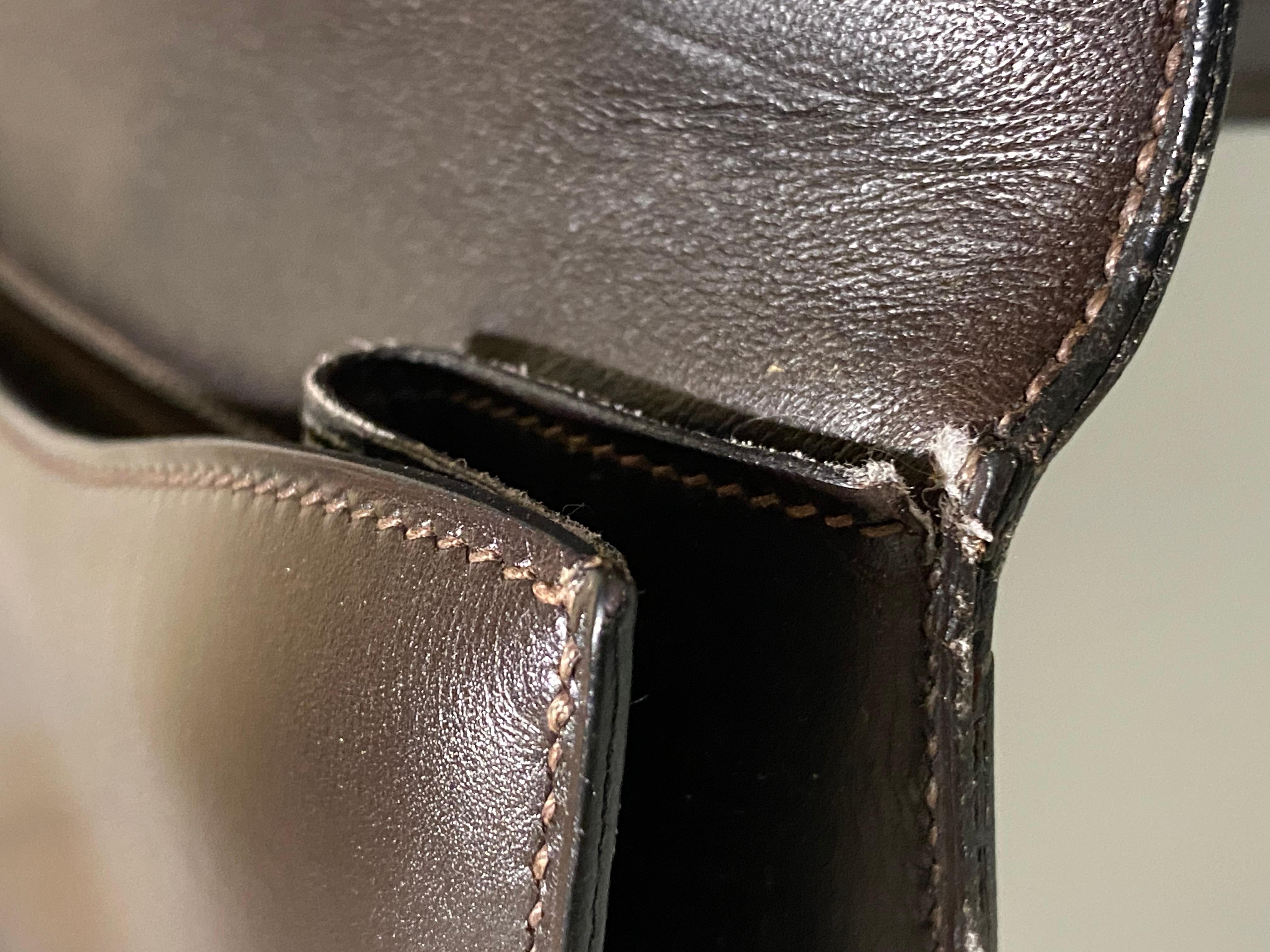 Black Vintage Brown Box Calf Leather Hermès Constance 23cm For Sale