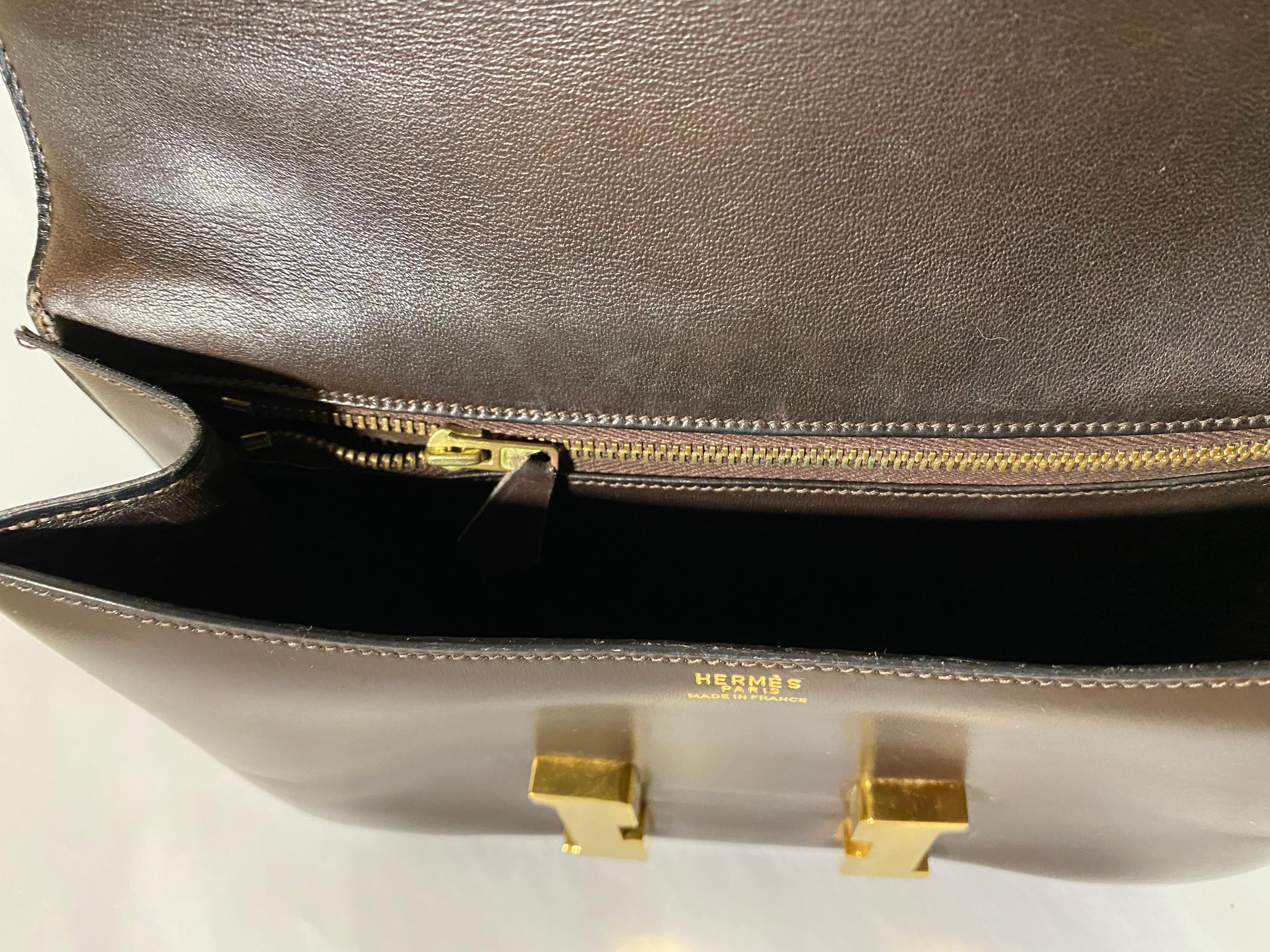 Vintage Brown Box Calf Leather Hermès Constance 23cm For Sale 1