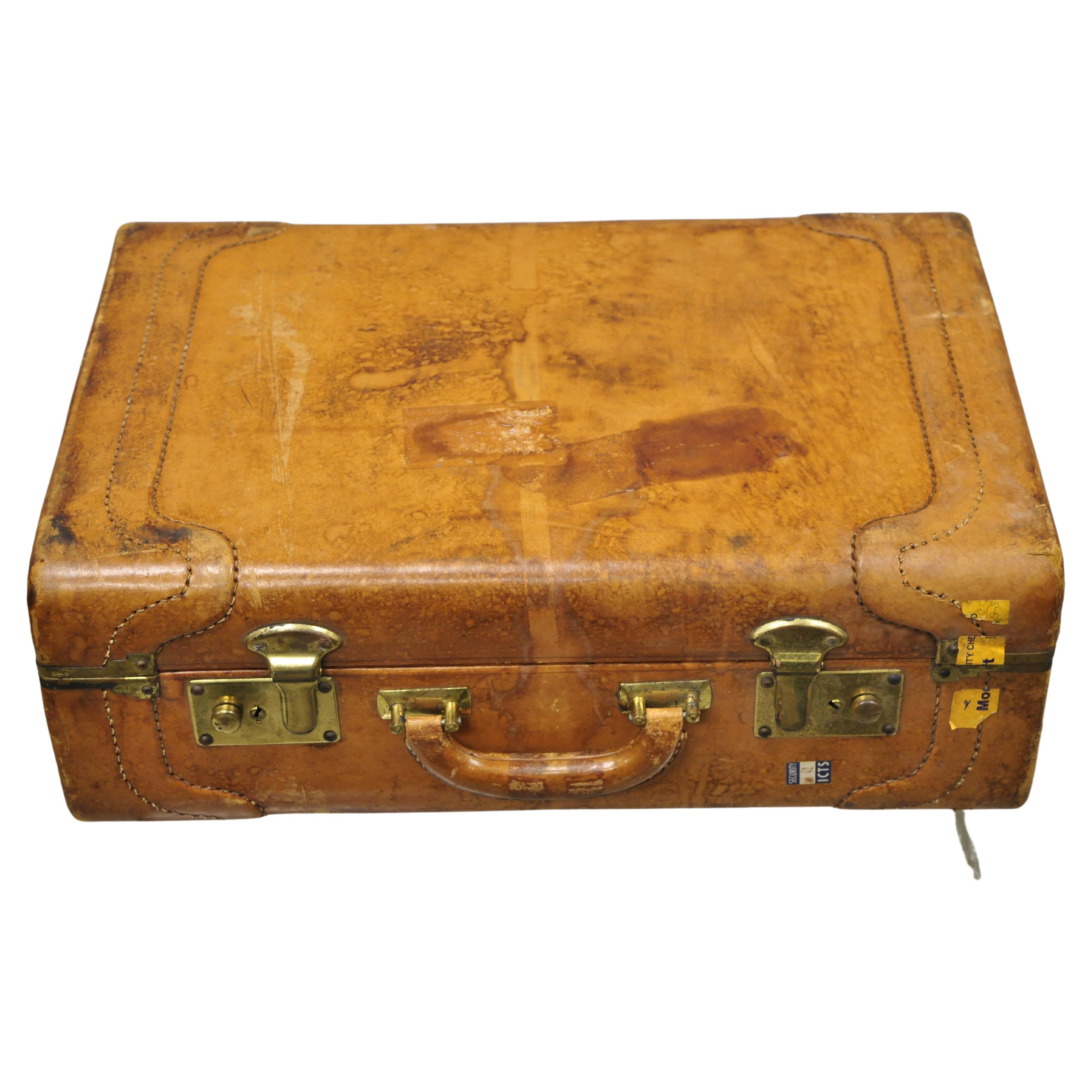 Brown Leather Suitcase, Straps and Buckles, Early 1900s Luggage