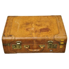 Antique Brown Caramel Leather Hard Case Suitcase Luggage Trunk with Patina