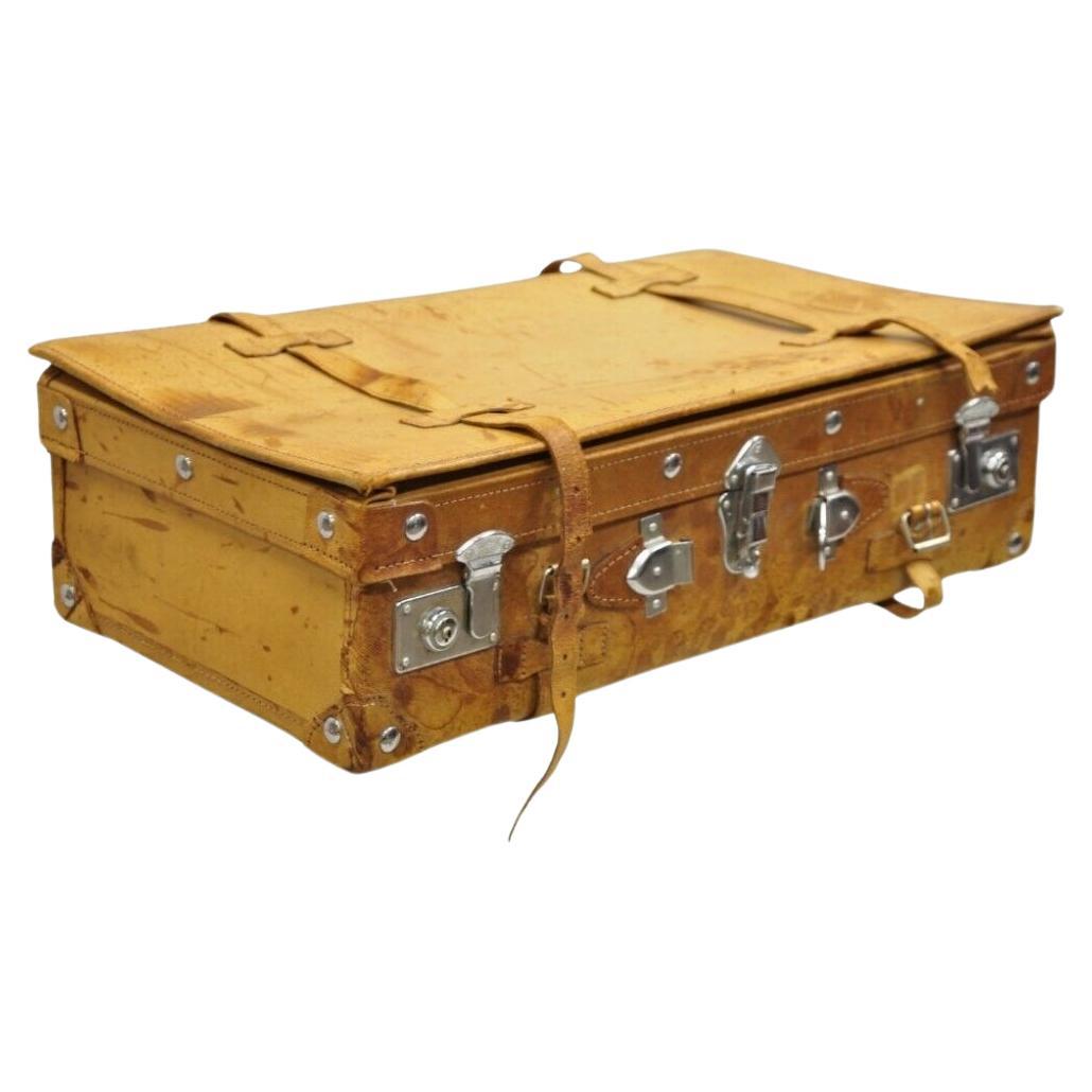 Vintage Brown Karamell Tan Leder Koffer Gepäck mit Chrome Hardware