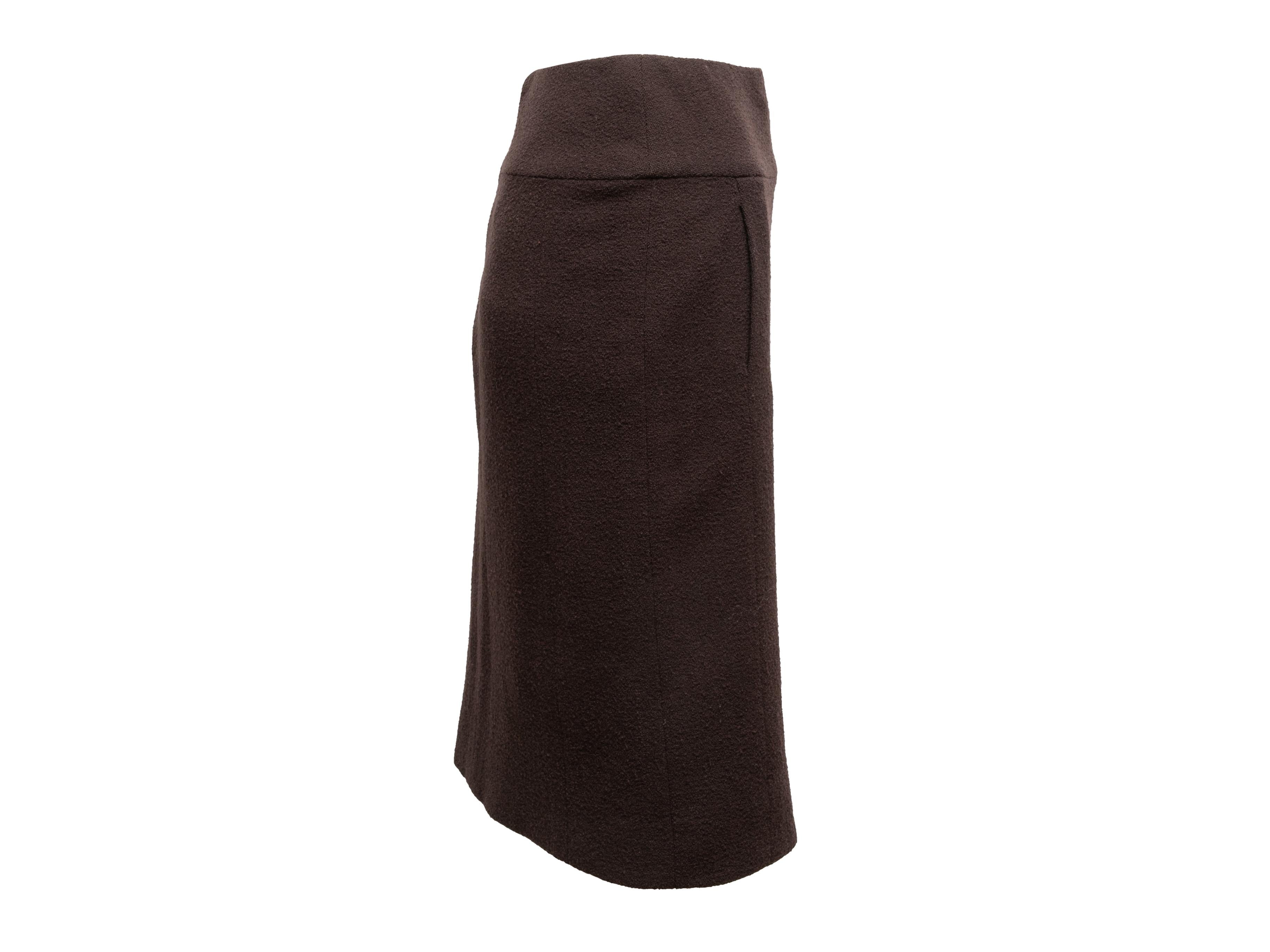 Vintage Brown Chanel Boutique Wool Skirt Size US M/L In Good Condition For Sale In New York, NY