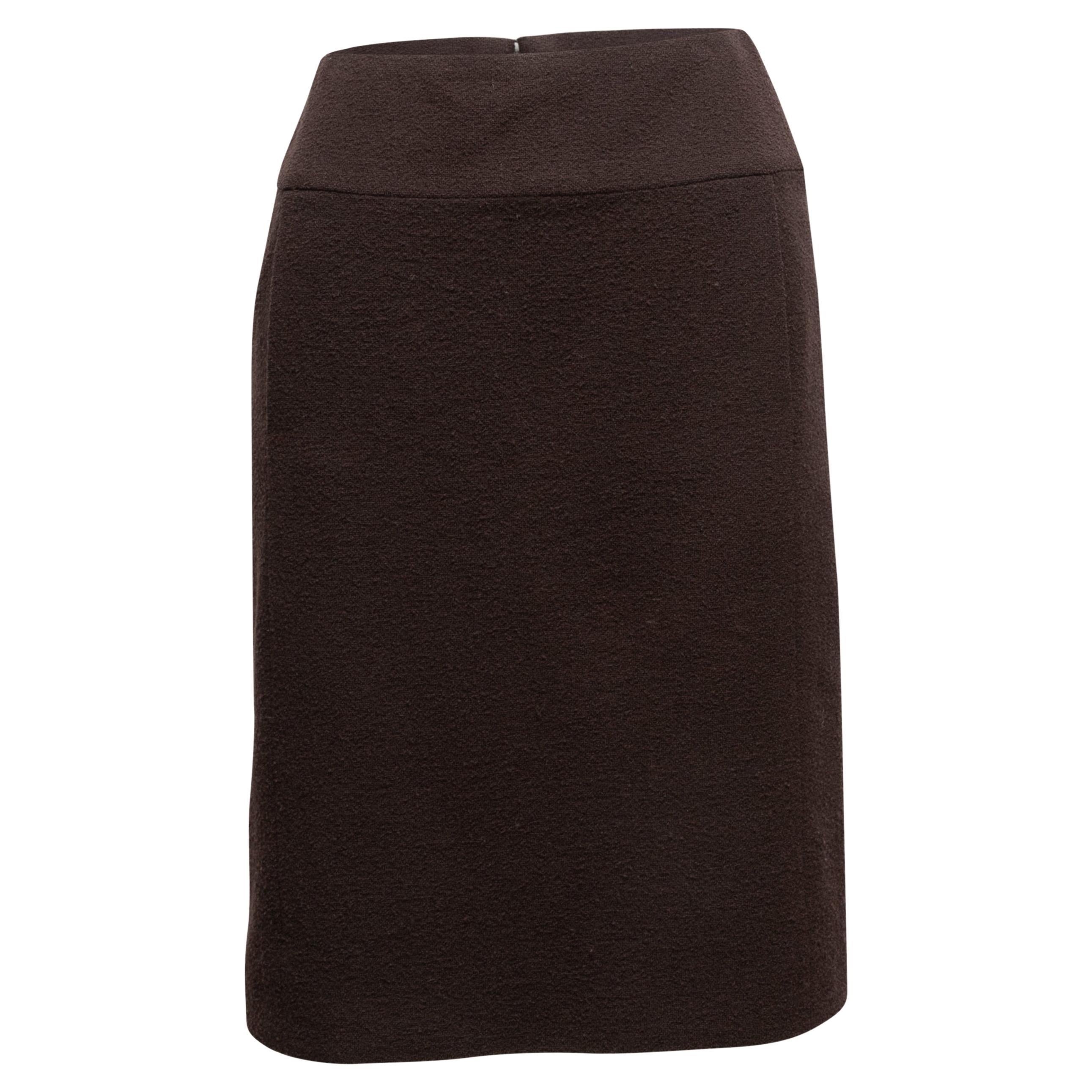 Vintage Brown Chanel Boutique Wool Skirt Size US M/L For Sale