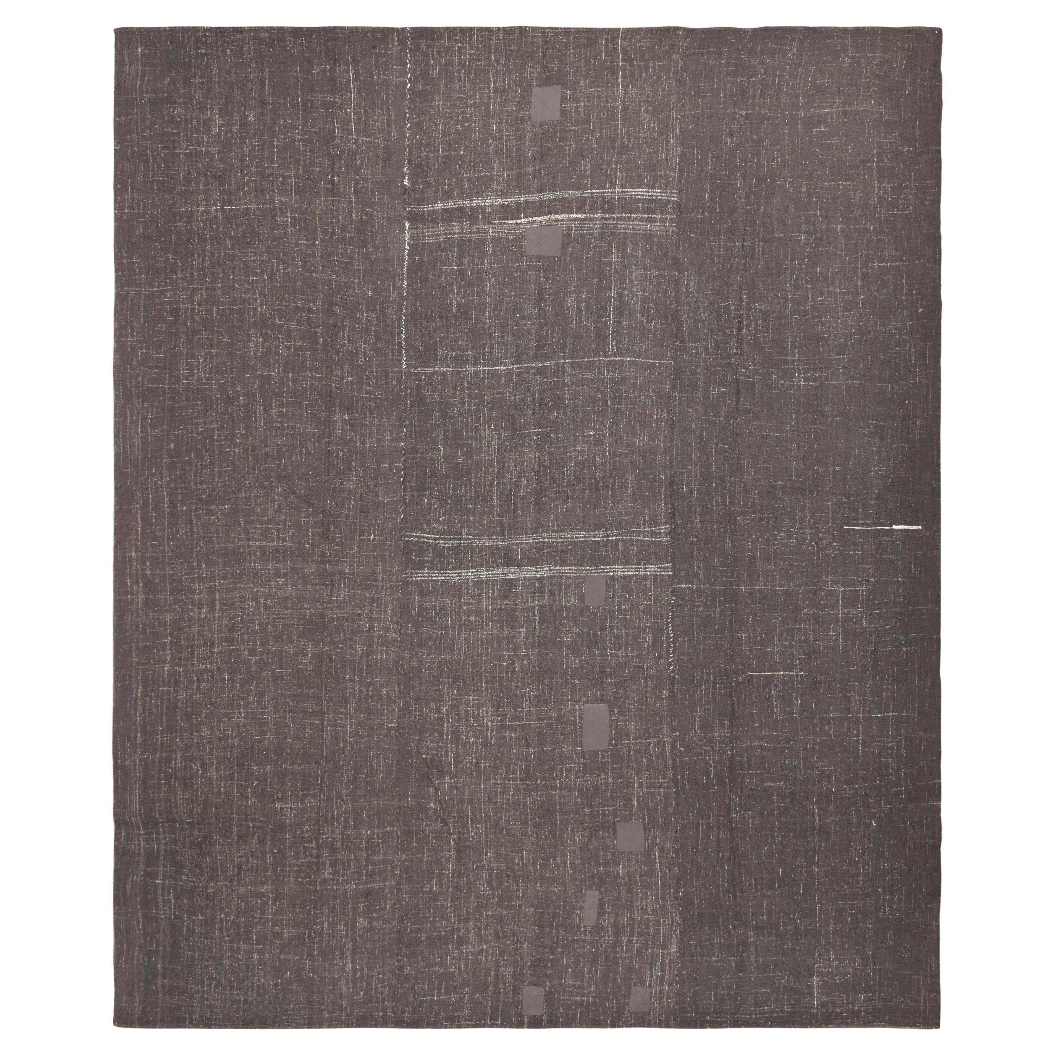 Vintage Brown Charcoal Hand-Woven Goat Hair Kilim 10'10''x13'4''