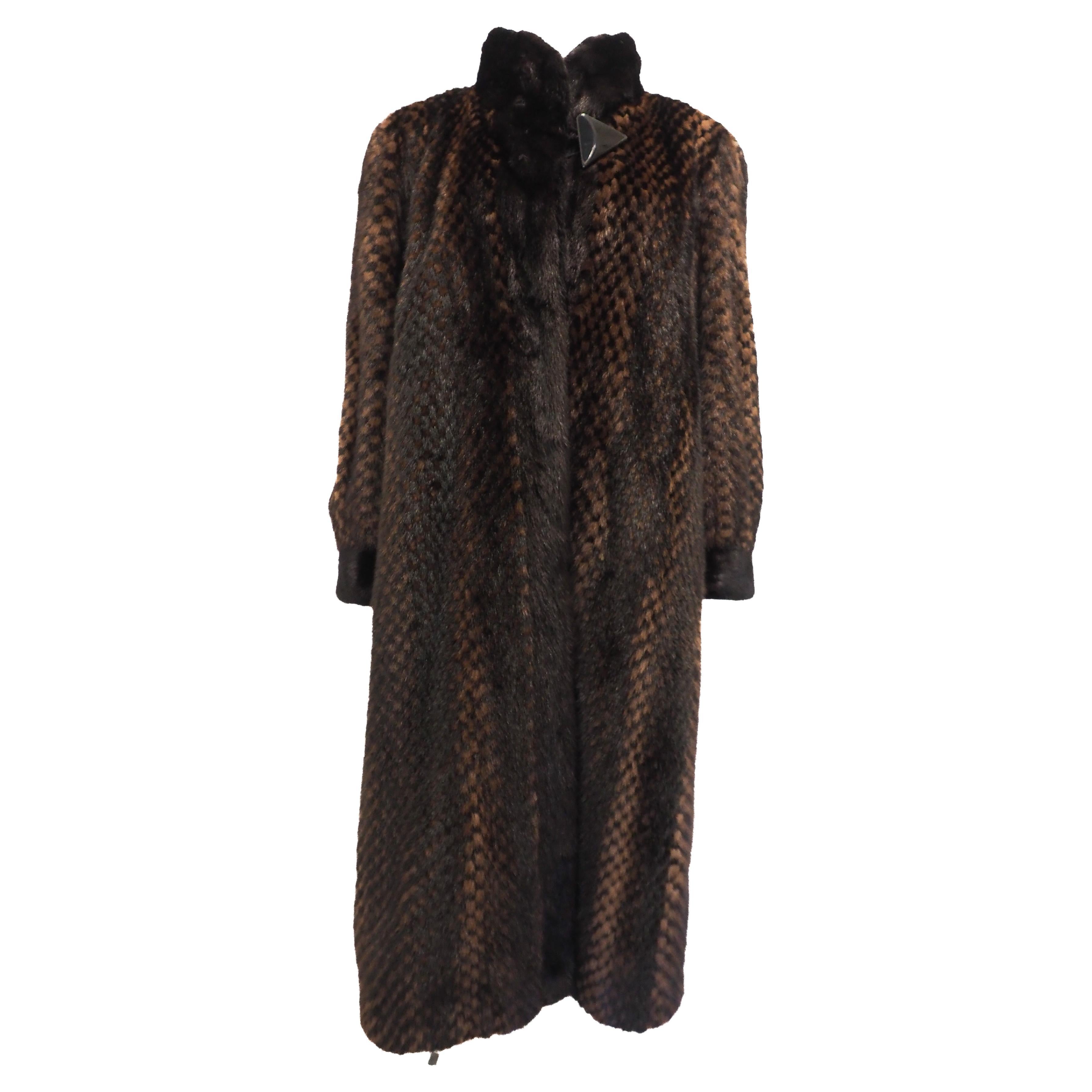 Vintage Brown Checked Pattern Fur Coat