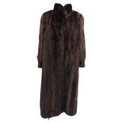 Vintage Brown Checked Pattern Fur Coat