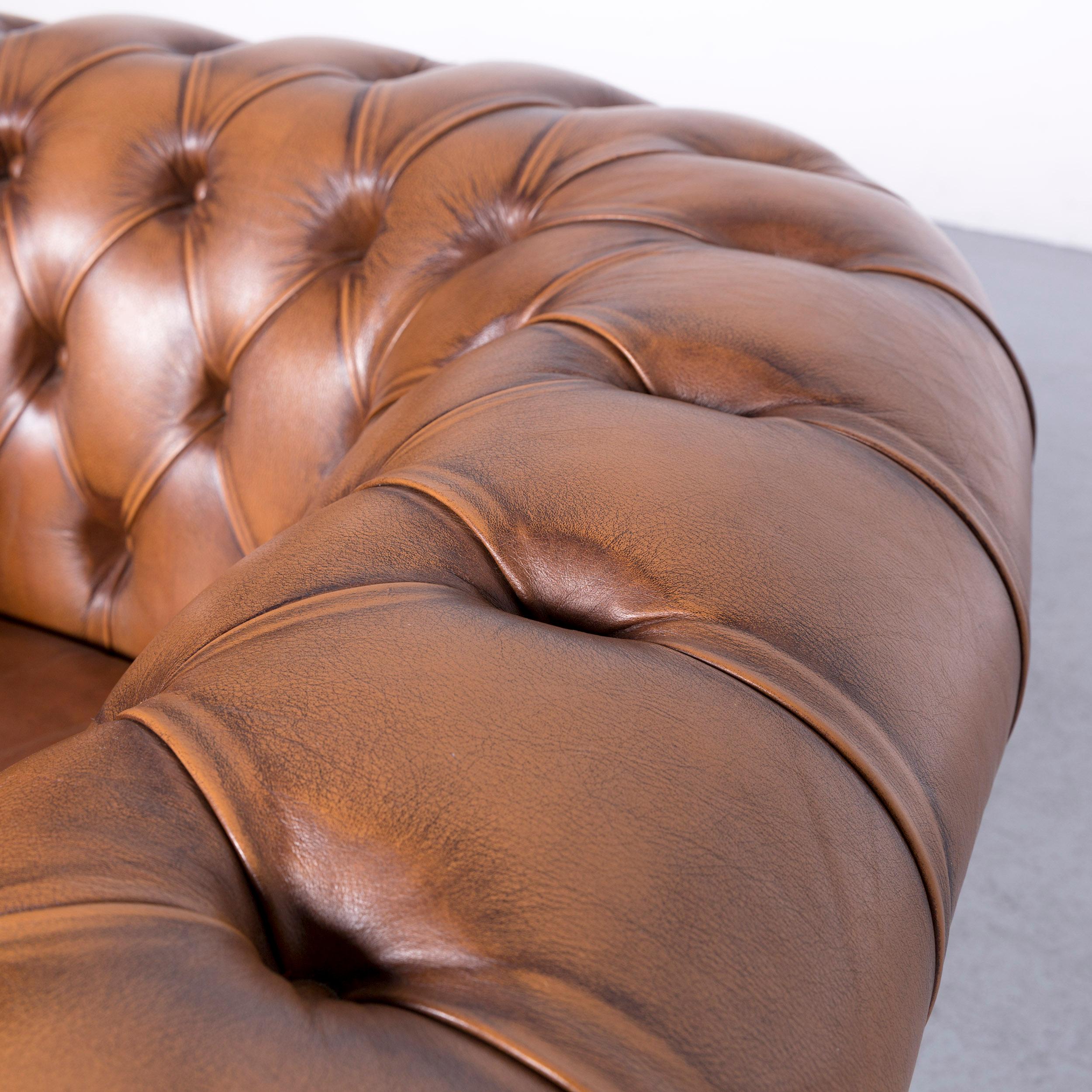 Contemporary Vintage Brown Chesterfield Leather Armchair Buttoned Clubchair For Sale
