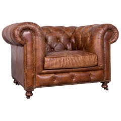 Vintage Brown Chesterfield Leather Armchair Buttoned Clubchair in Brown