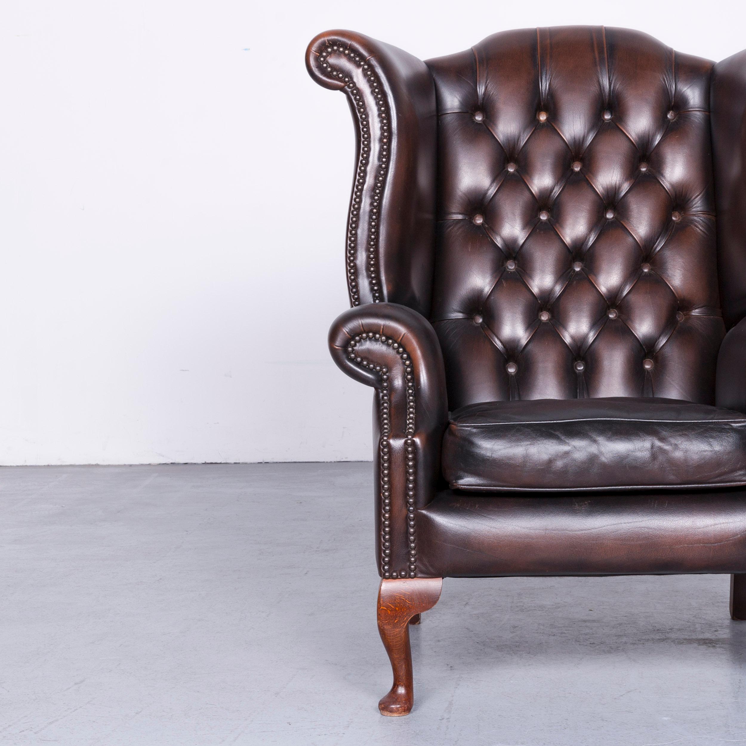 British Vintage Brown Chesterfield Leather Brown Armchair Buttoned Clubchair