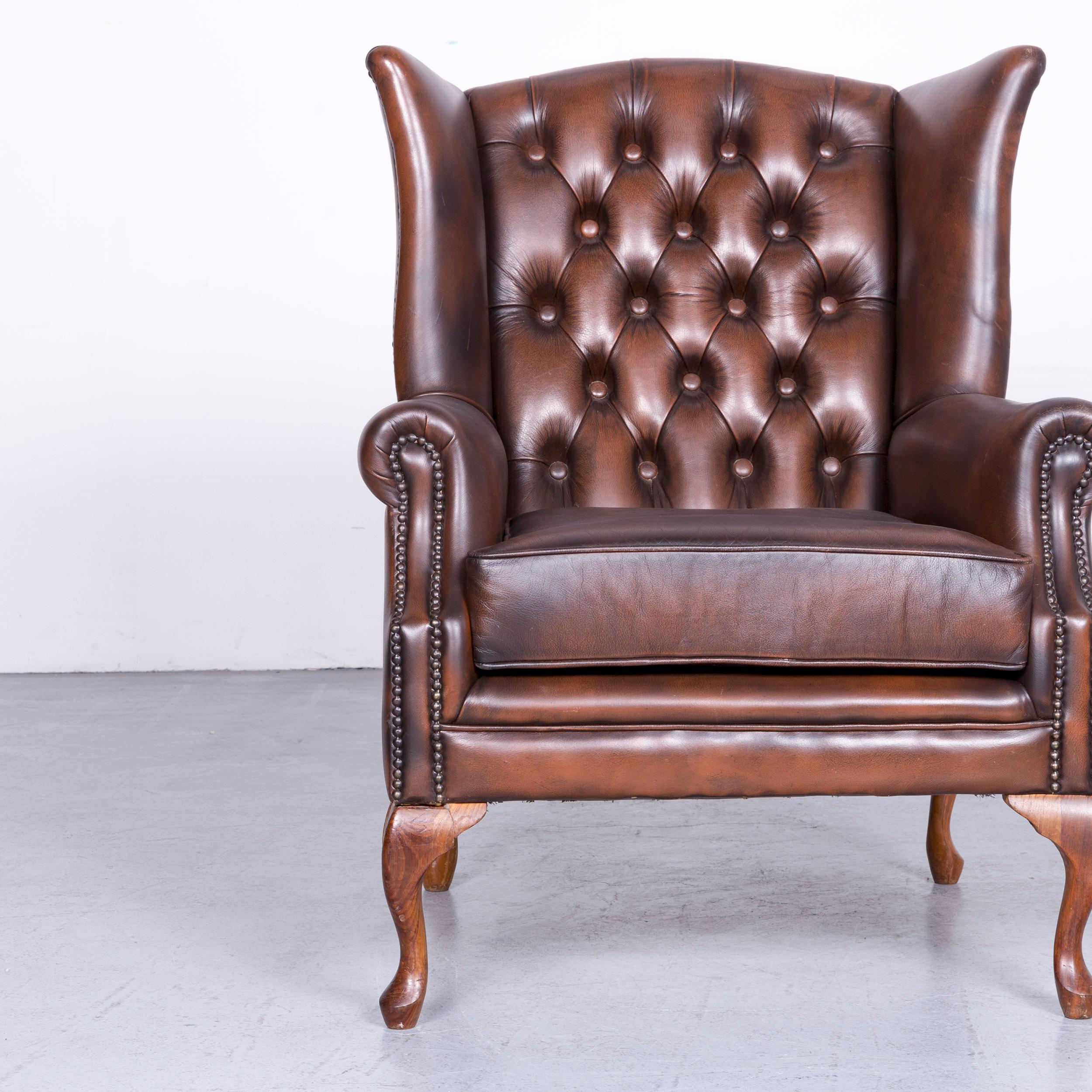 British Vintage Brown Chesterfield Leather Brown Armchair Buttoned Clubchair