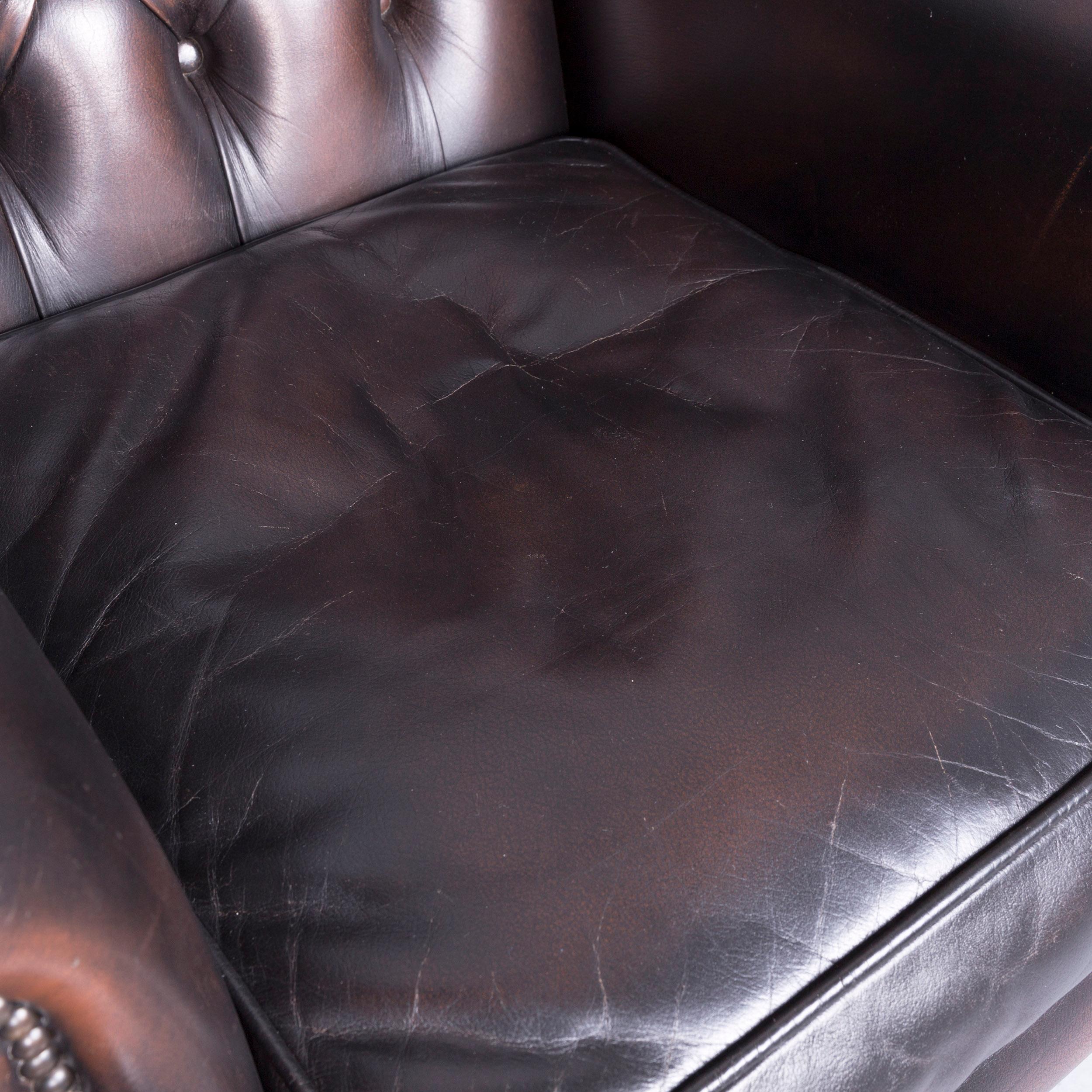 Vintage Brown Chesterfield Leather Brown Armchair Buttoned Clubchair In Good Condition In Cologne, DE