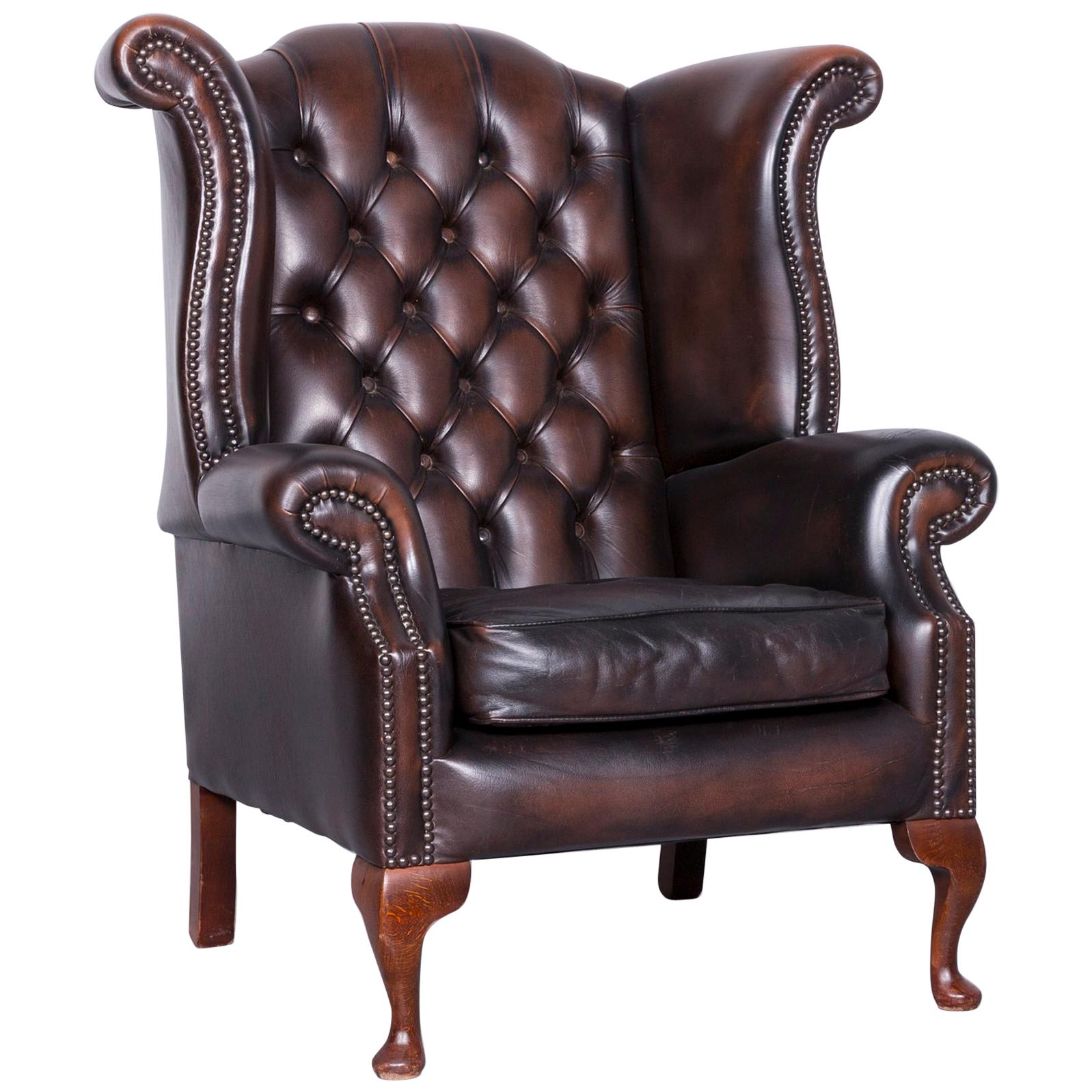 Vintage Brown Chesterfield Leather Brown Armchair Buttoned Clubchair