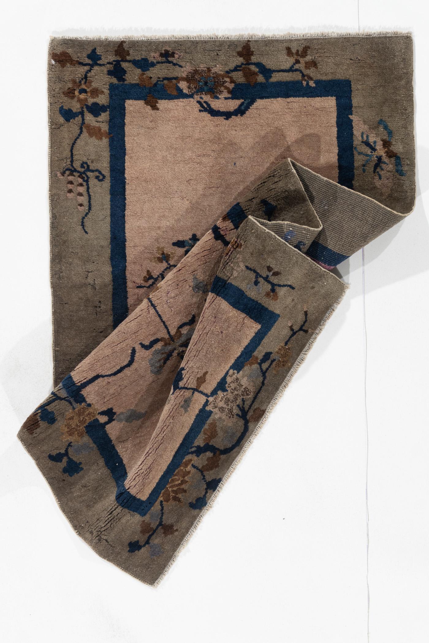 2'6 X 4'8. Weaving in Peking began around 1900 during the revival of Chinese carpet manufacturing when the other weaving areas such as Ningxia moved to the capital. Peking rugs are normally minimalist with a narrow color palette and designs