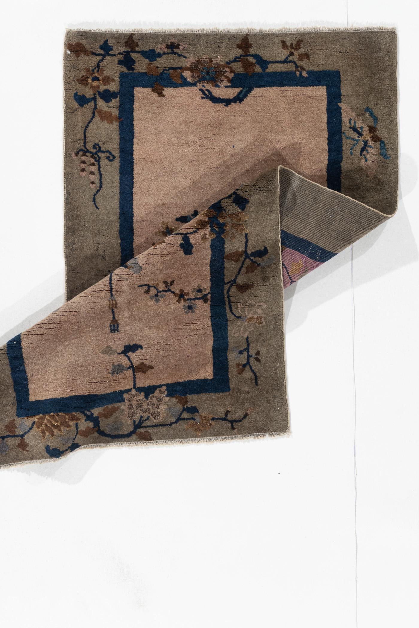 Hand-Woven Vintage Brown Chinese Rug 2'6 X 4'8 For Sale