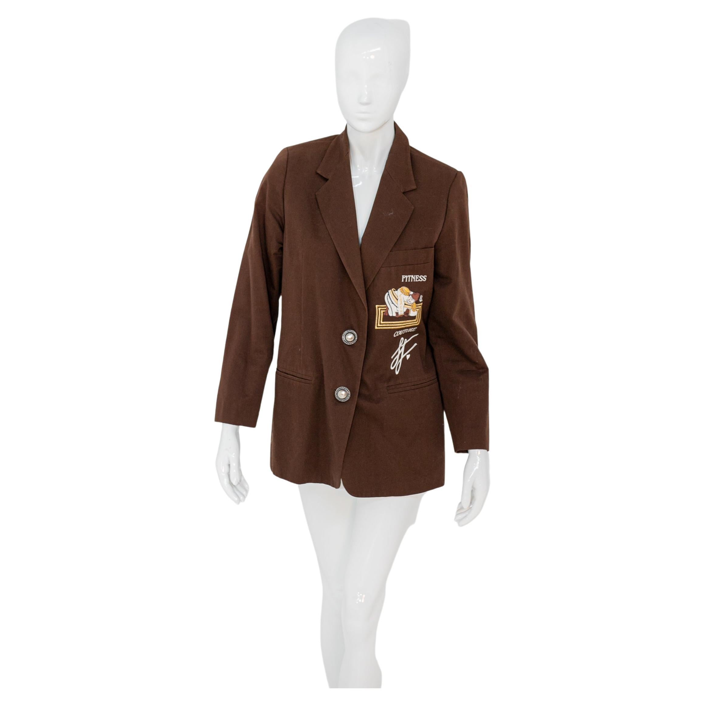 Vintage Brown Cotton Blazer Fitness For Sale