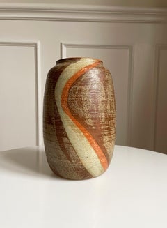 Vintage Brown, Cream, Orange Striped Ceramic Vase, 1980s