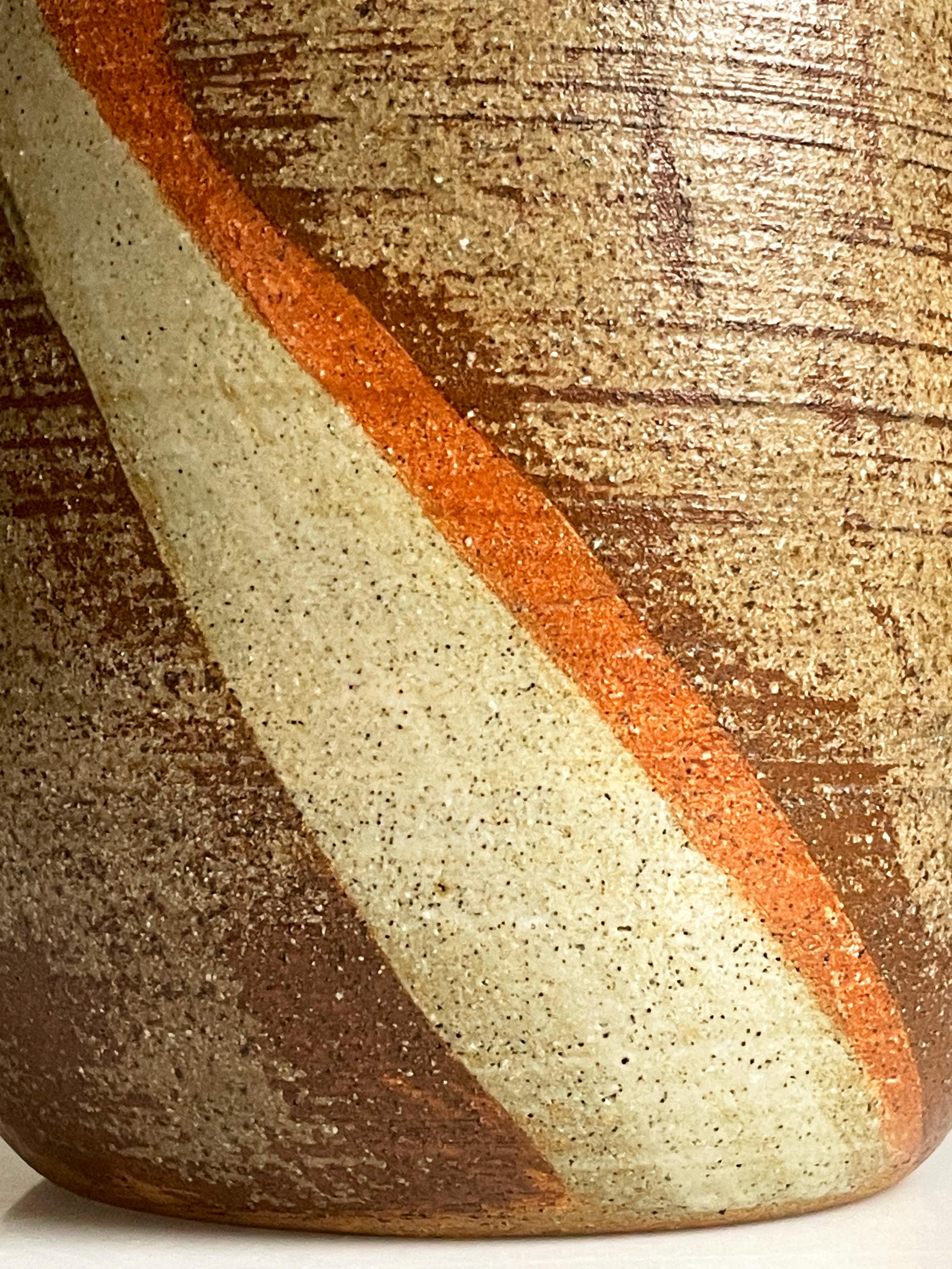 20th Century Vintage Brown, Cream, Orange Striped Ceramic Vase, 1980s For Sale