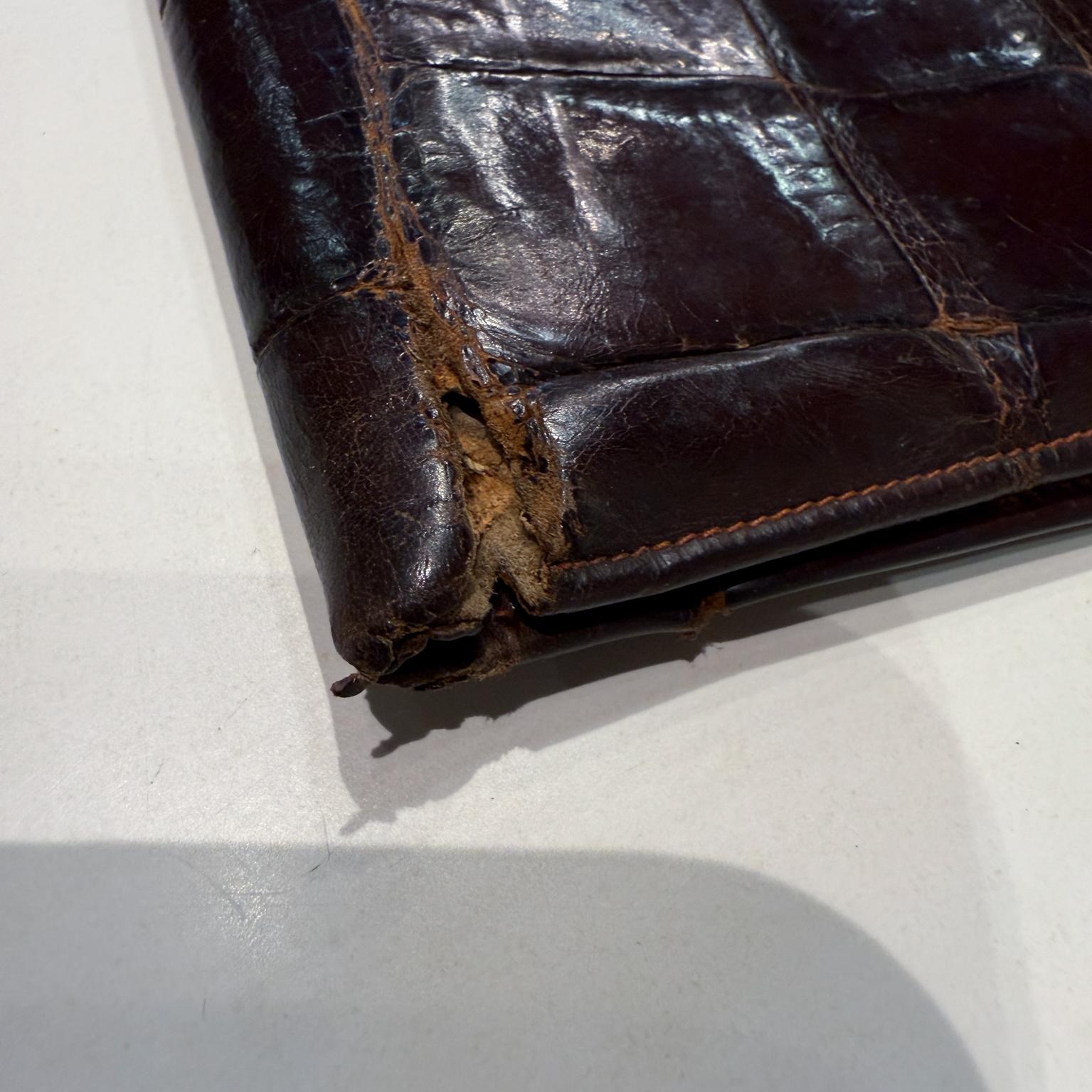 Mid-Century Modern Distressed Brown Crocodile Wallet Italy For Sale