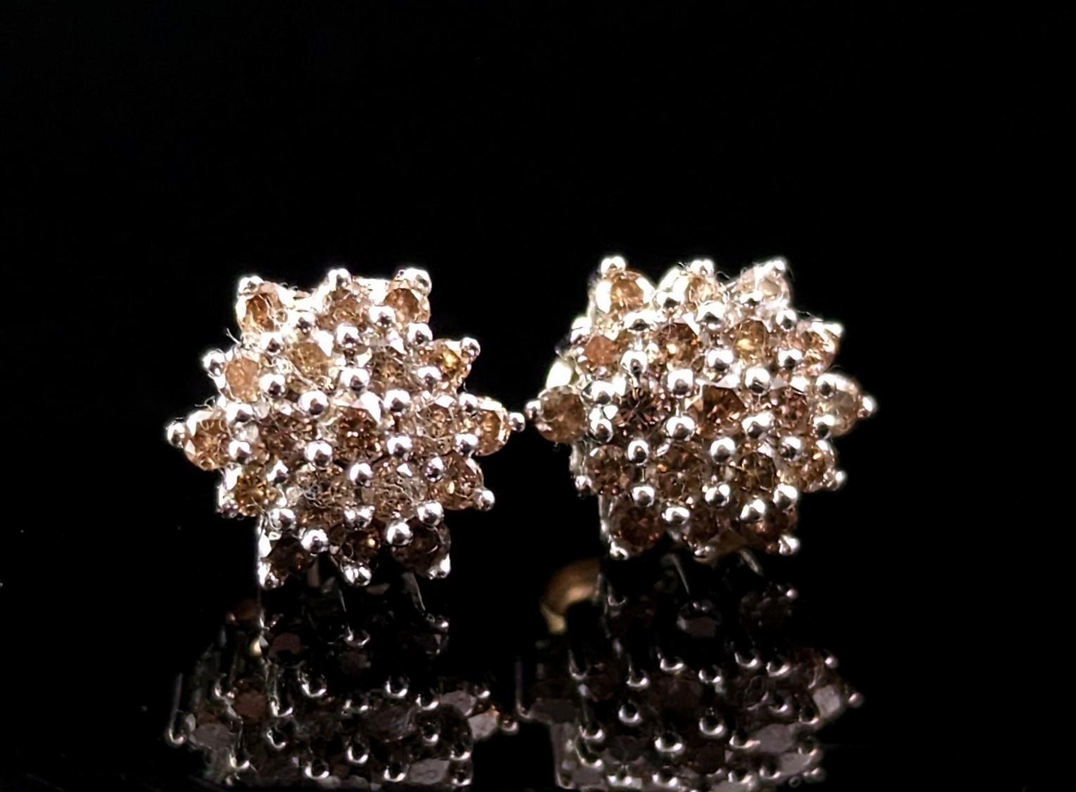 A stunning pair of vintage brilliant cut brown diamond stud earrings.

A classic and timeless jewellery staple these classy diamond studs have a different twist with the fancy brown diamonds, the diamonds are set into 9ct white gold enhancing the