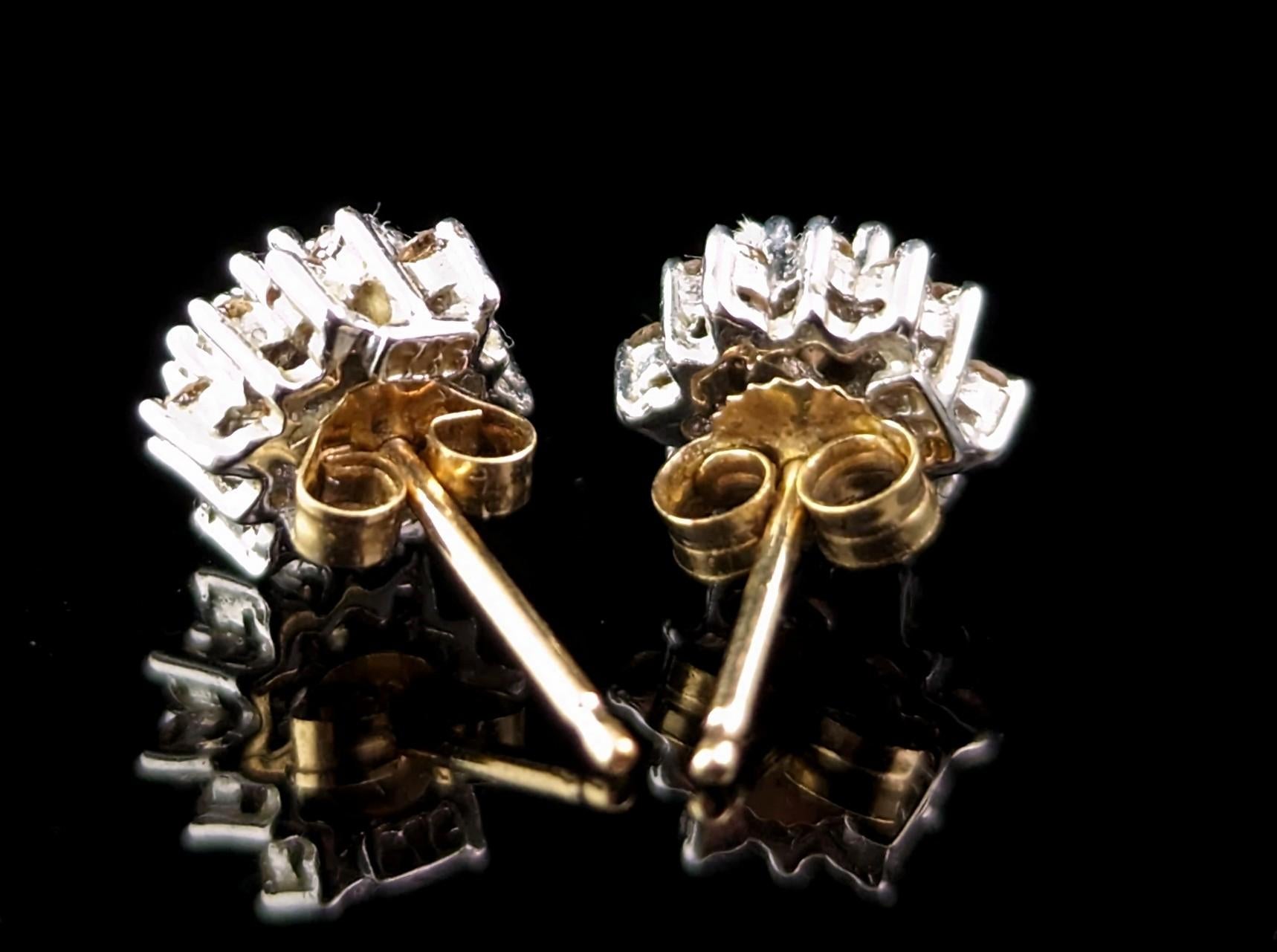 Modern Vintage Brown Diamond stud earrings, cluster, 9k gold  For Sale
