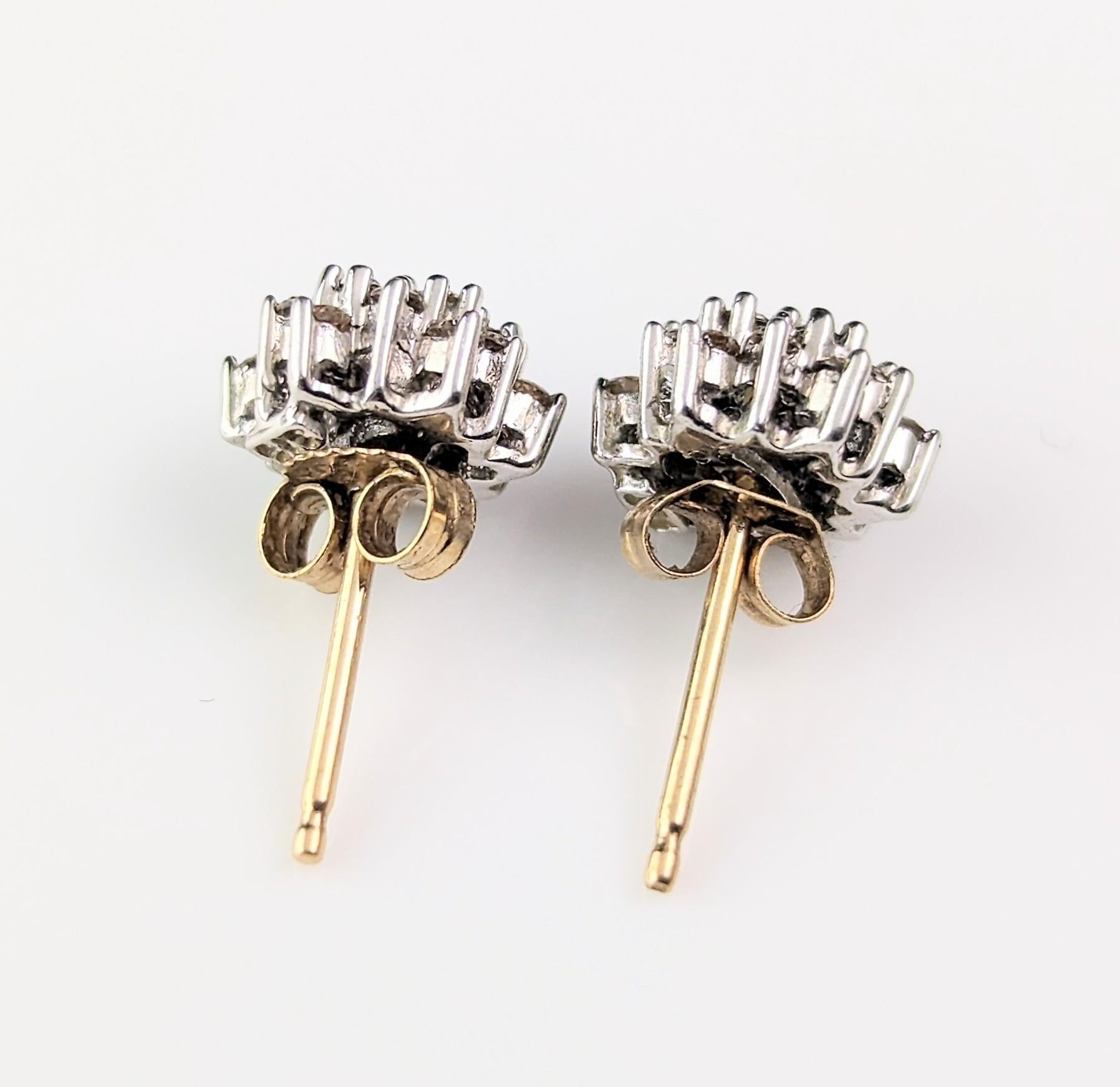 Vintage Brown Diamond stud earrings, cluster, 9k gold  For Sale 2