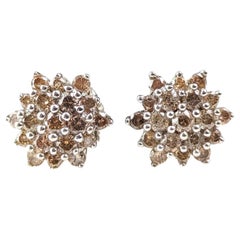 Boucles d'oreilles vintage en or 9k et diamant Brown, cluster 