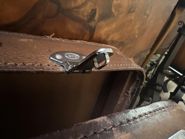 Vintage Brown Distressed Leather Luggage Suitcase by Golden Leaf For