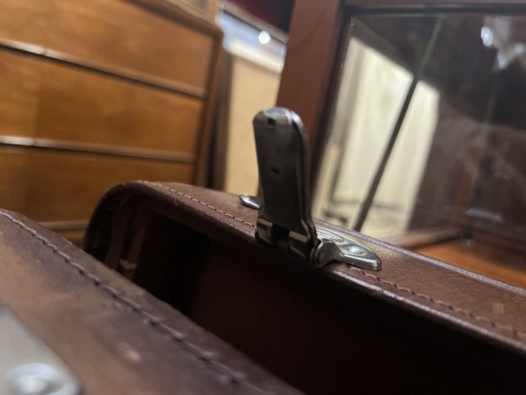 Vintage Brown Distressed Leather Luggage Suitcase by Golden Leaf For