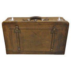 Vintage Brown Distressed Leather Luggage Suitcase by Golden Leaf