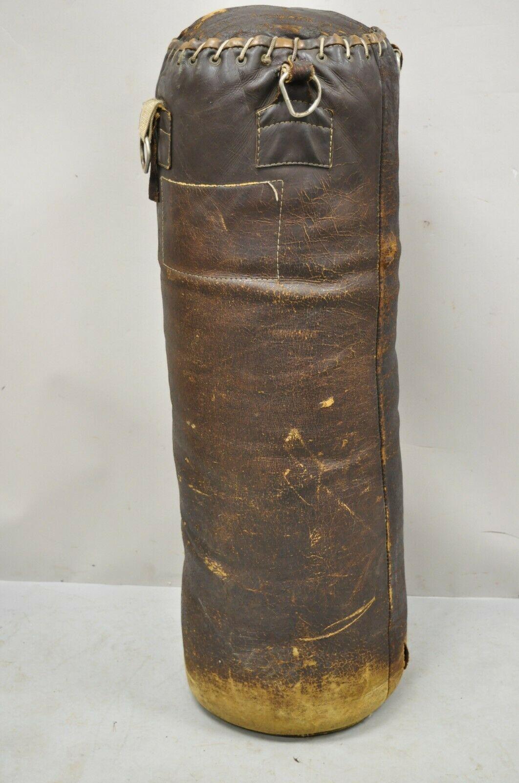 Vintage Brown Distressed Leather Stitched Gym Punching Boxing Heavy Bag 4