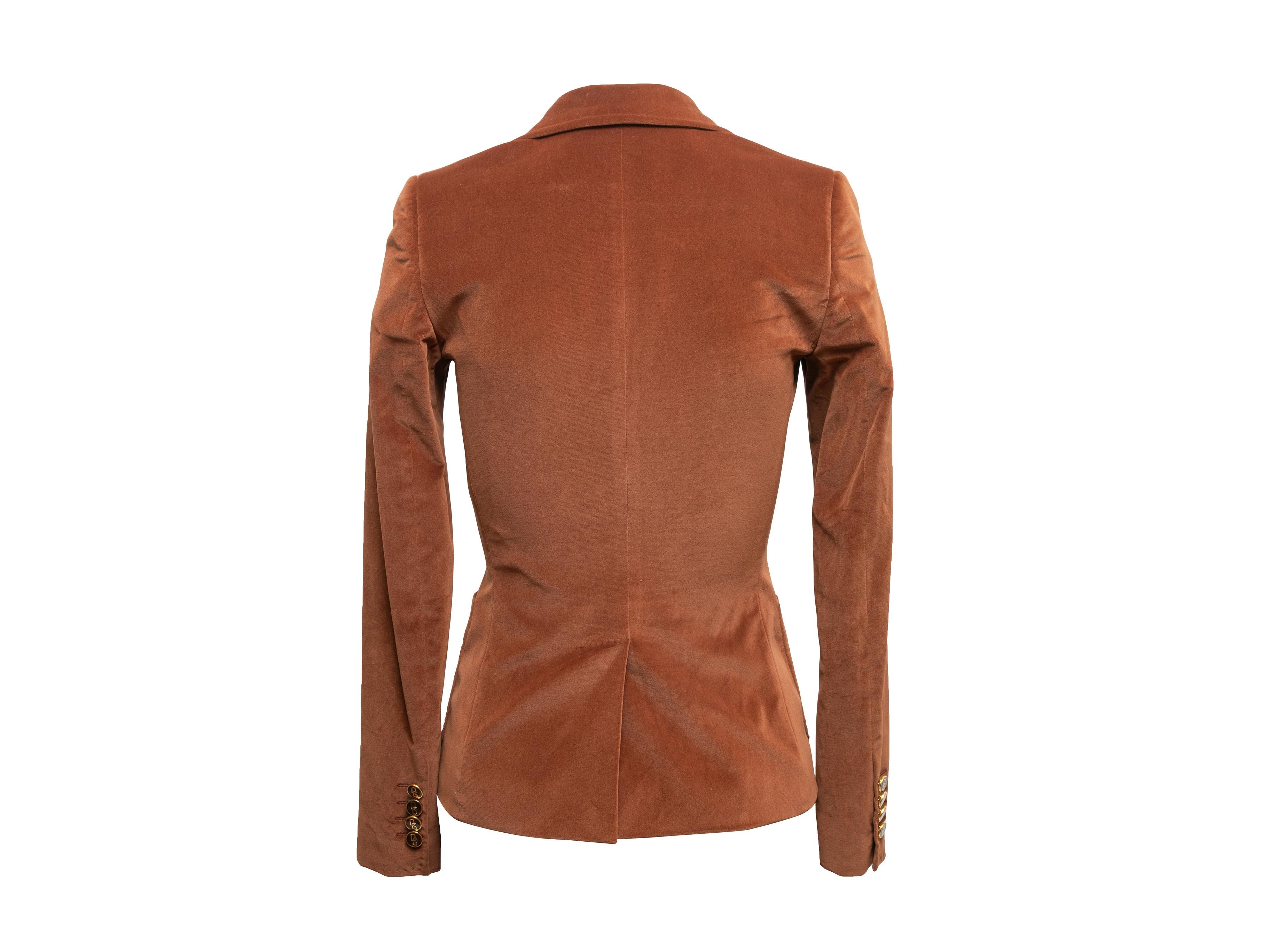 Vintage Brown Dolce & Gabbana 2000s Velvet Blazer Size IT 38 In Good Condition In New York, NY