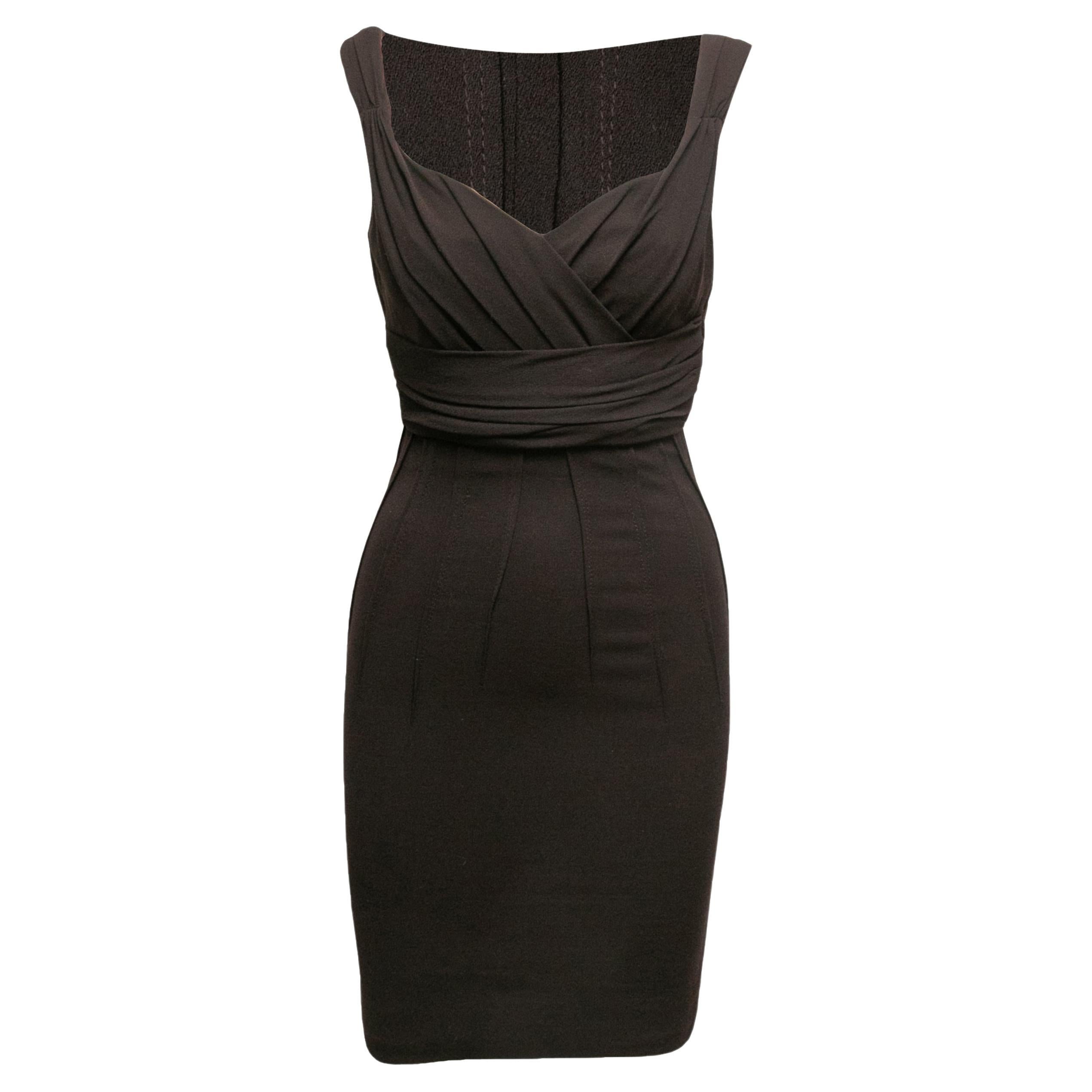Vintage Brown Dolce & Gabbana 2000s Wool Fitted Dress Size IT 40 For Sale
