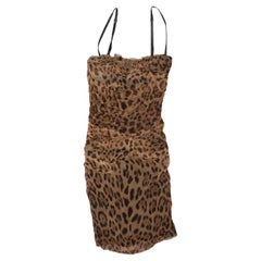 Vintage Brown Dolce & Gabbana Silk Leopard Print Dress Size IT 38