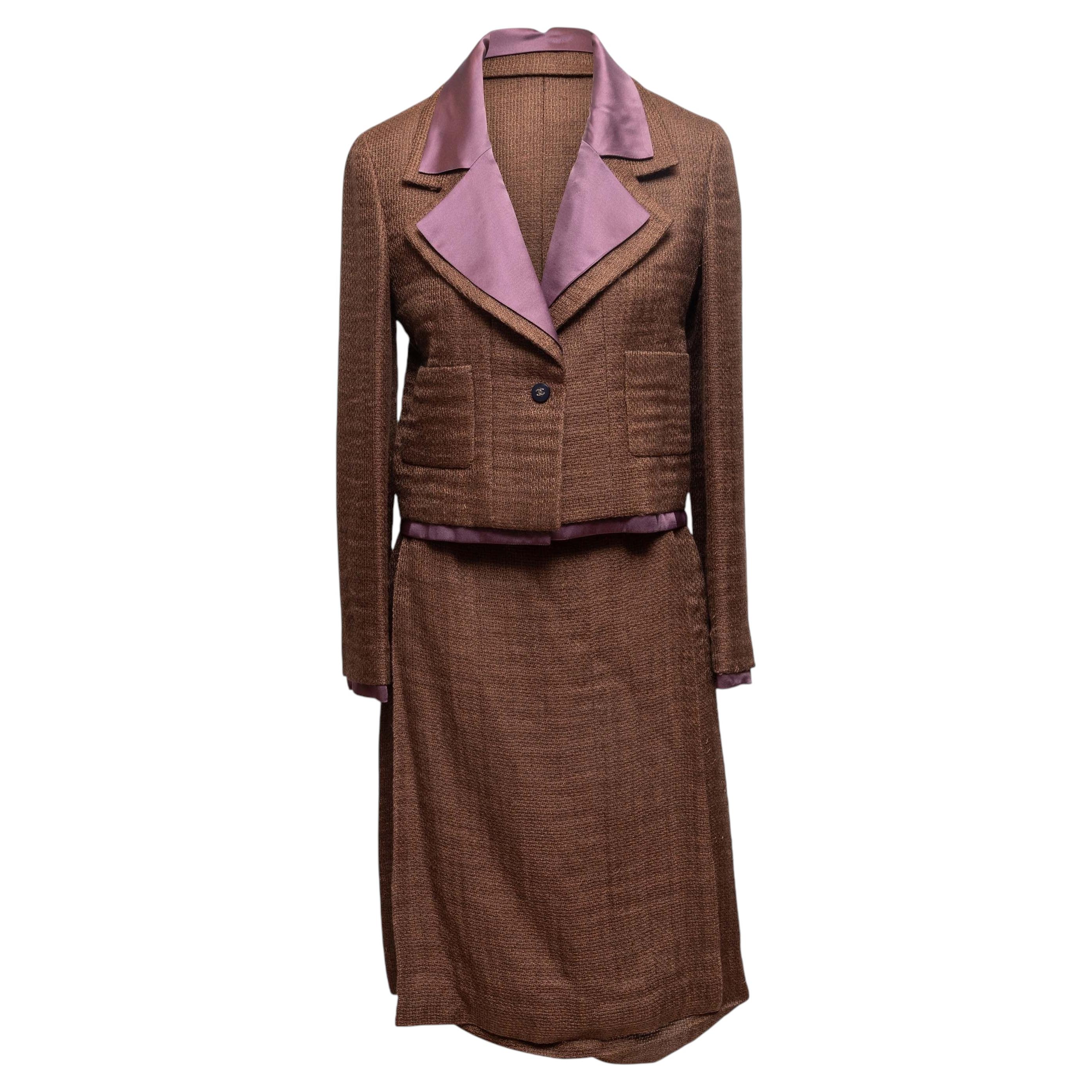 Vintage Brown & Eggplant Chanel Mohair Skirt Suit Size FR 40