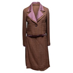 Vintage Brown & Eggplant Chanel Mohair Skirt Suit Size FR 40