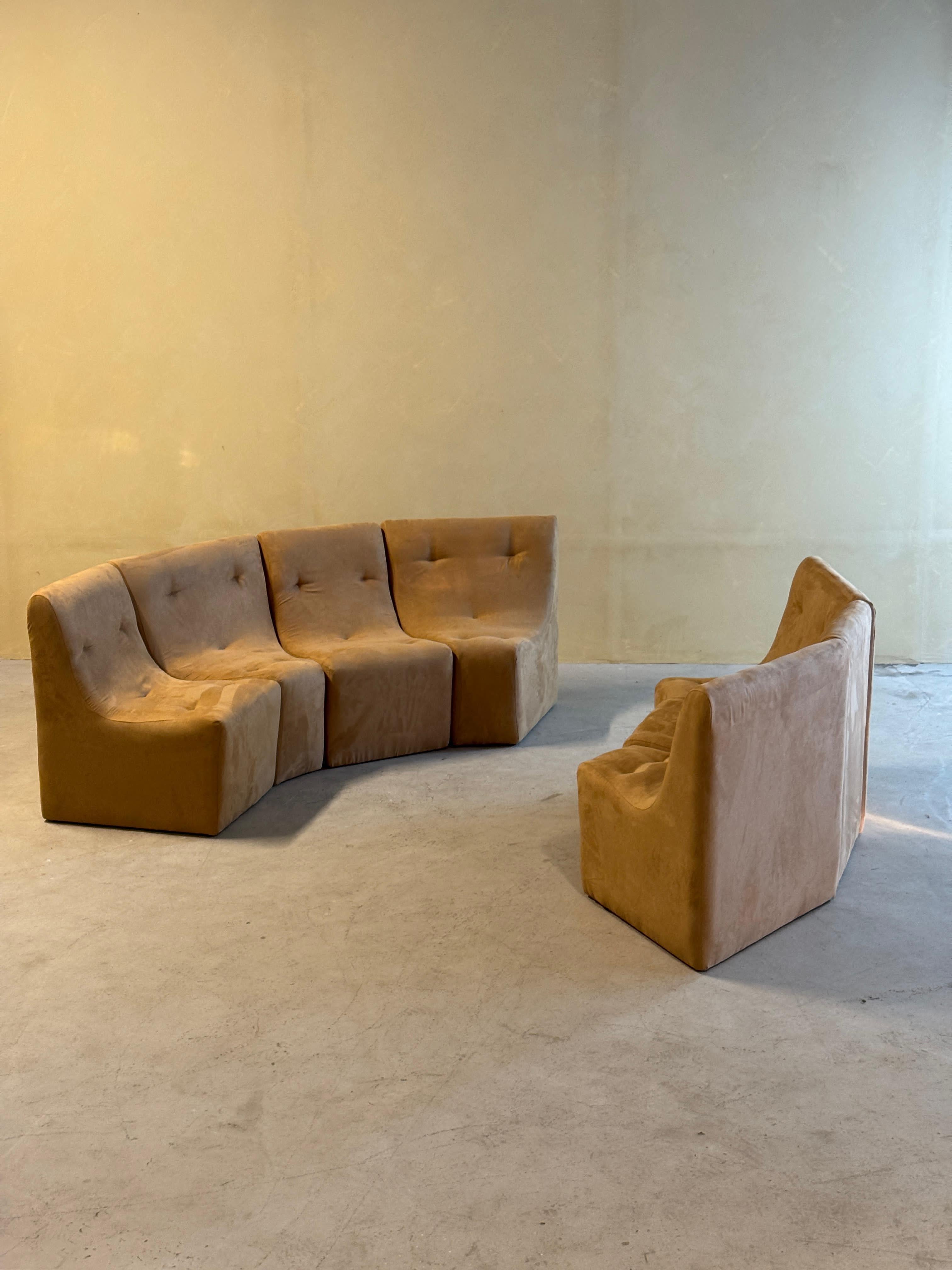 Vintage Brown Element Sofa in Suede Camel, 1980s For Sale 5