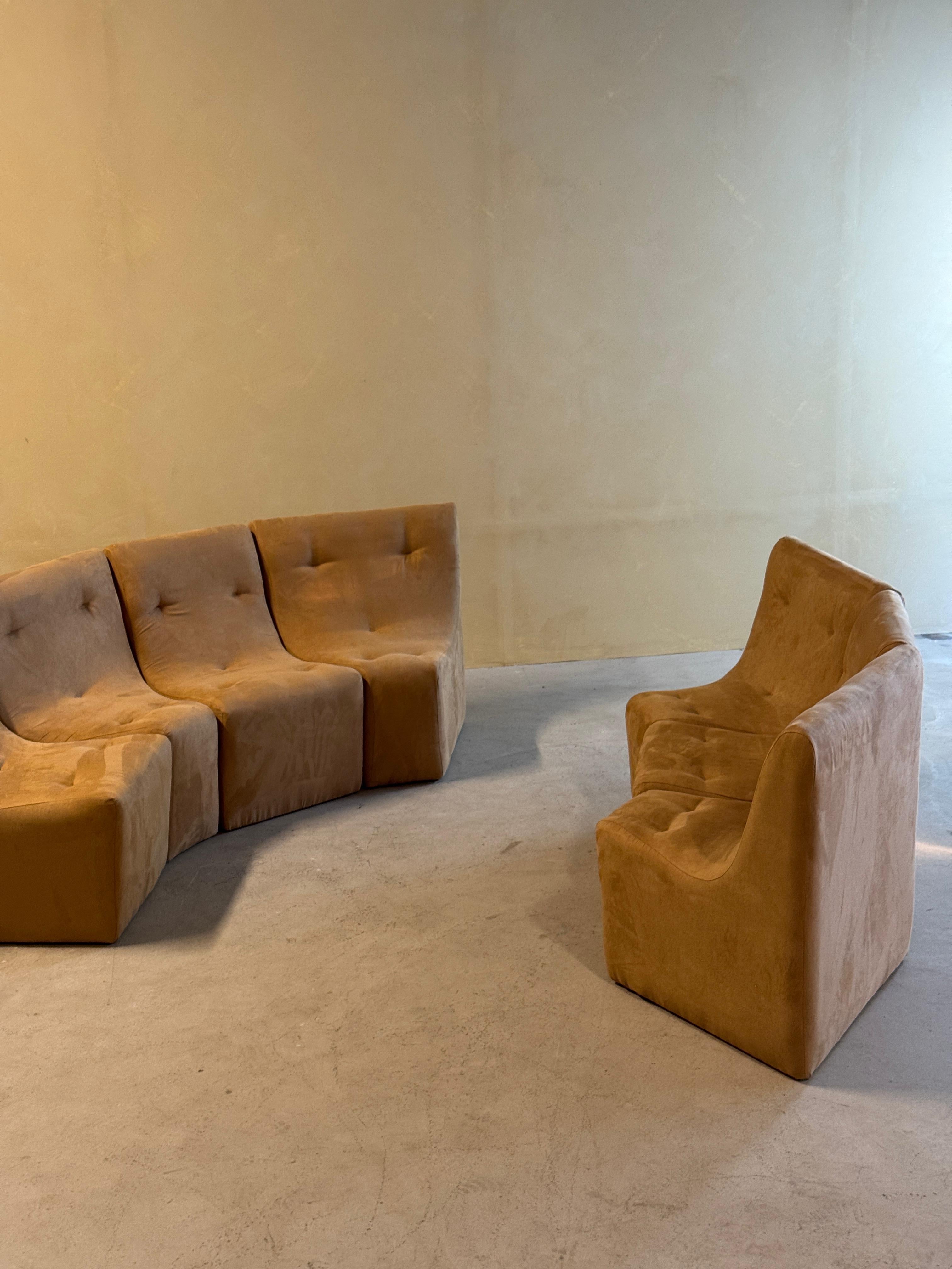 Vintage Brown Element Sofa in Suede Camel, 1980s For Sale 6