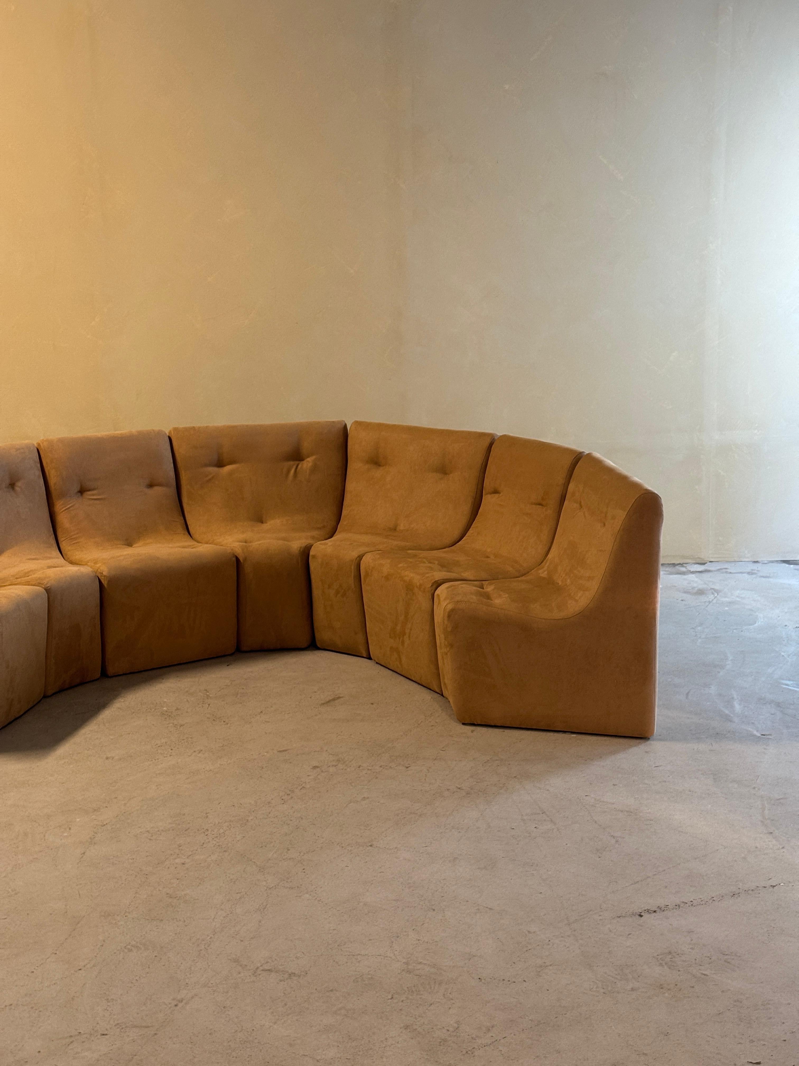 Belgian Vintage Brown Element Sofa in Suede Camel, 1980s For Sale