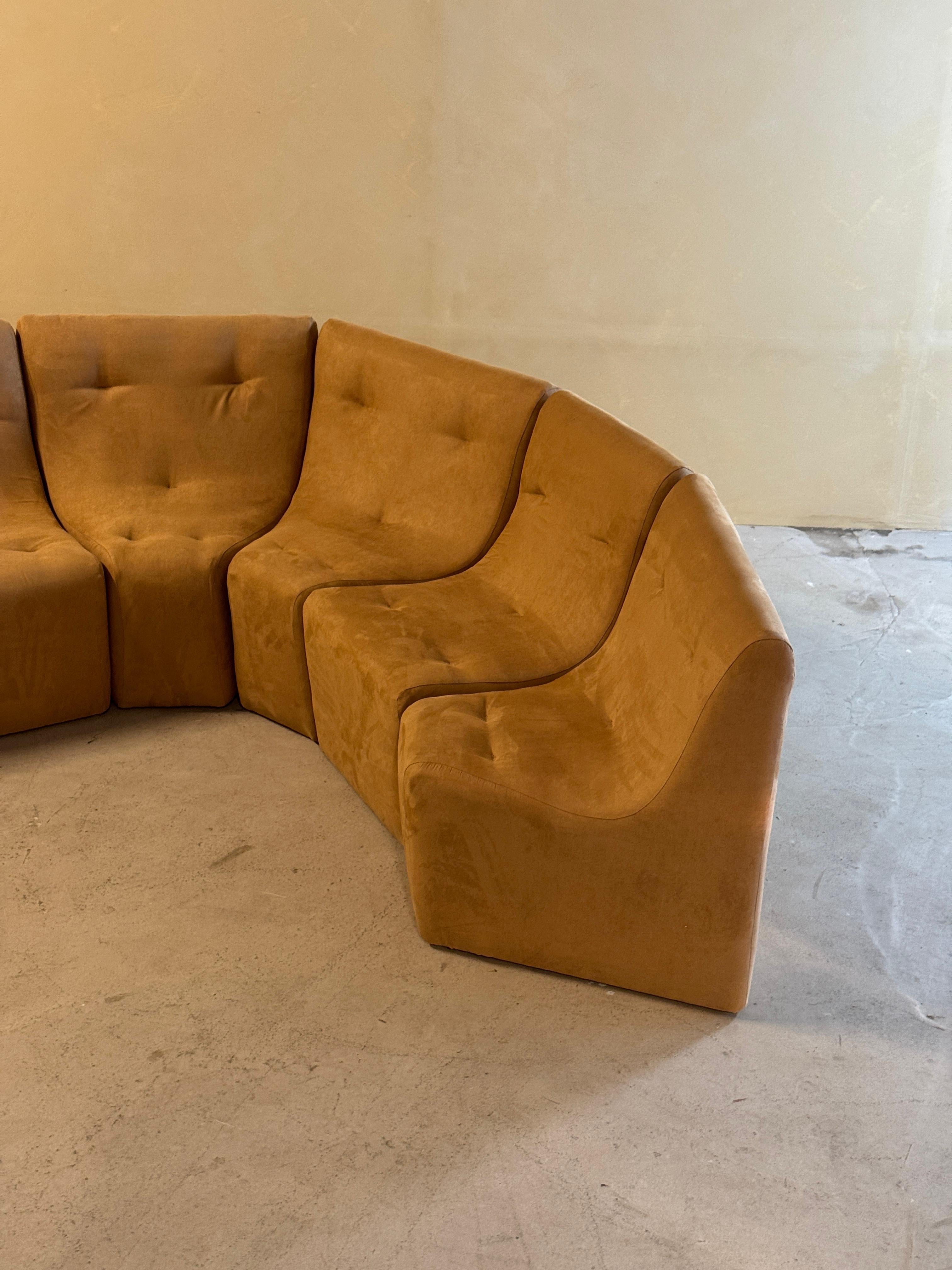 Late 20th Century Vintage Brown Element Sofa in Suede Camel, 1980s For Sale
