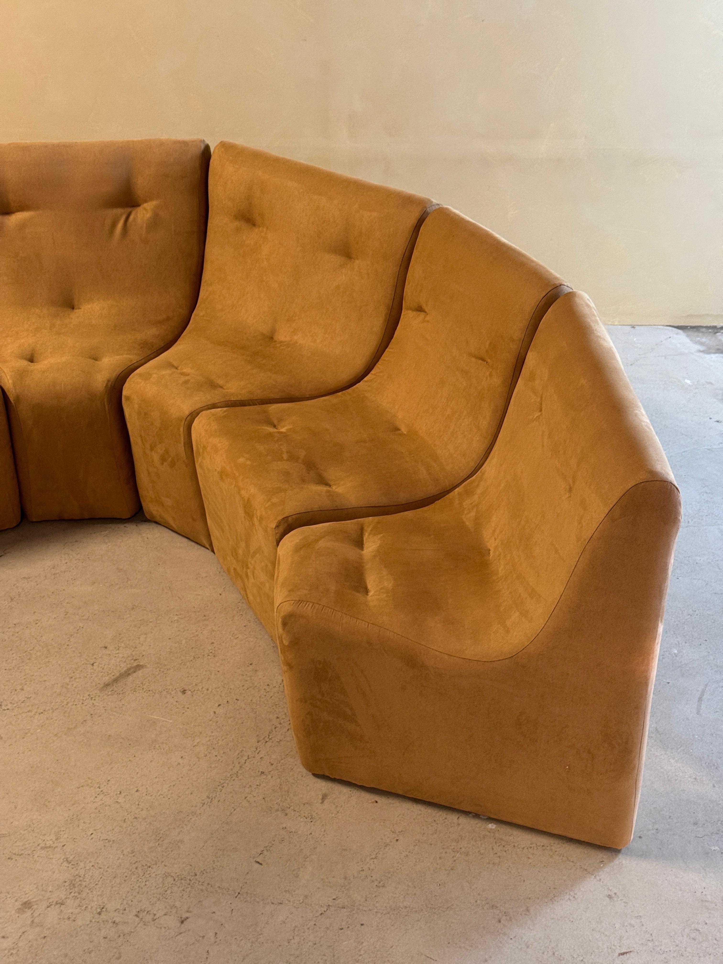 Vintage Brown Element Sofa in Suede Camel, 1980s For Sale 1