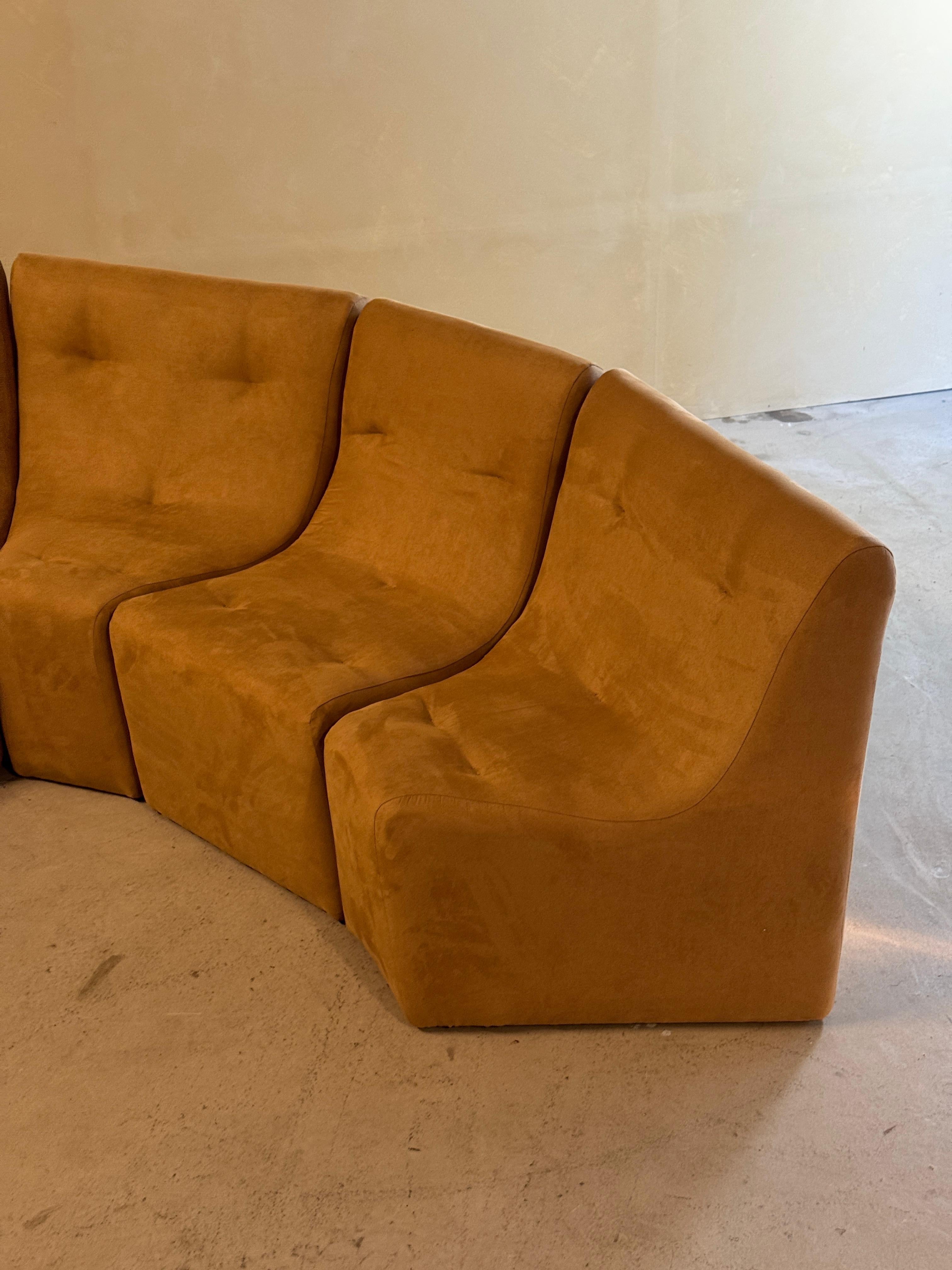 Vintage Brown Element Sofa in Suede Camel, 1980s For Sale 4
