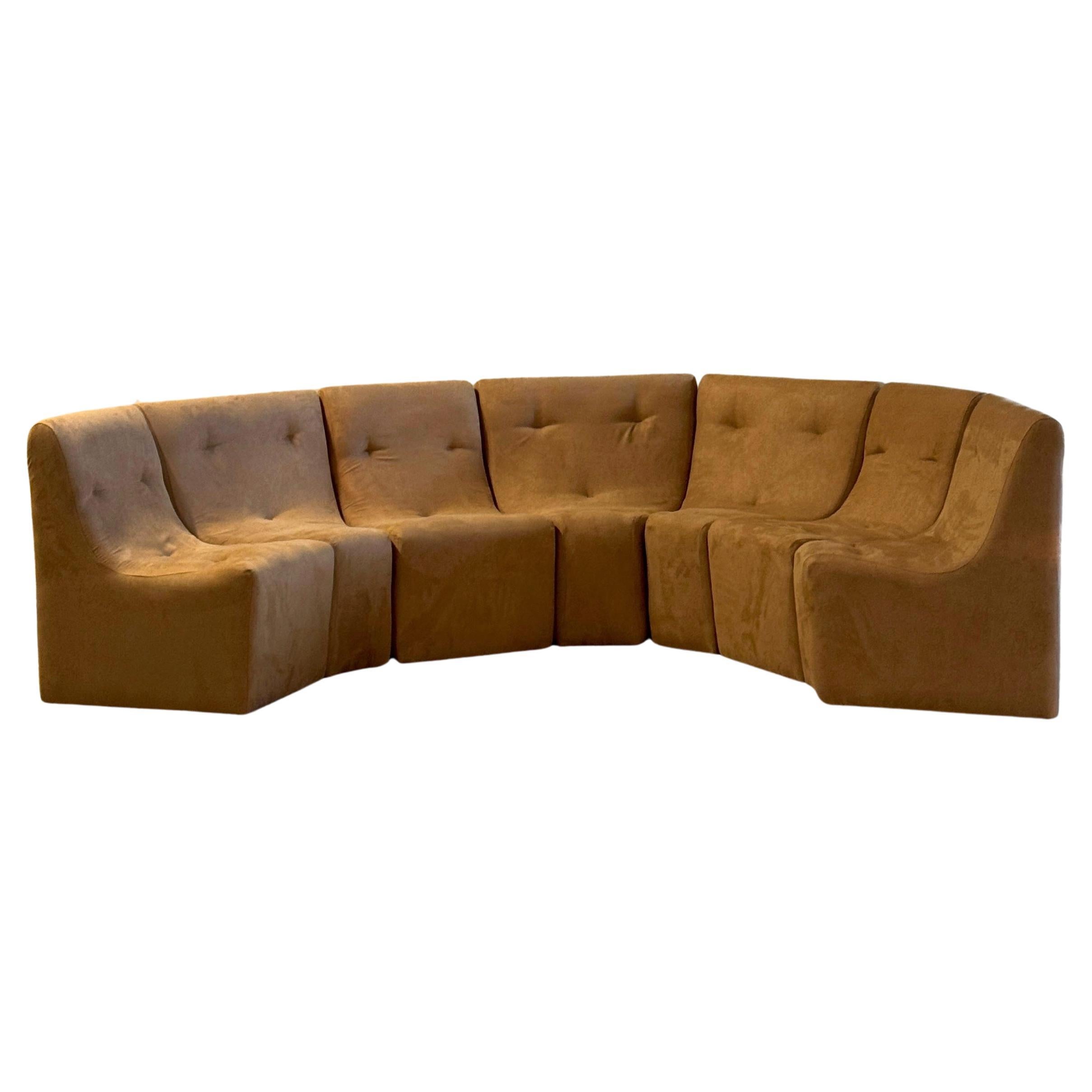 Vintage Brown Element Sofa in Suede Camel, 1980s For Sale
