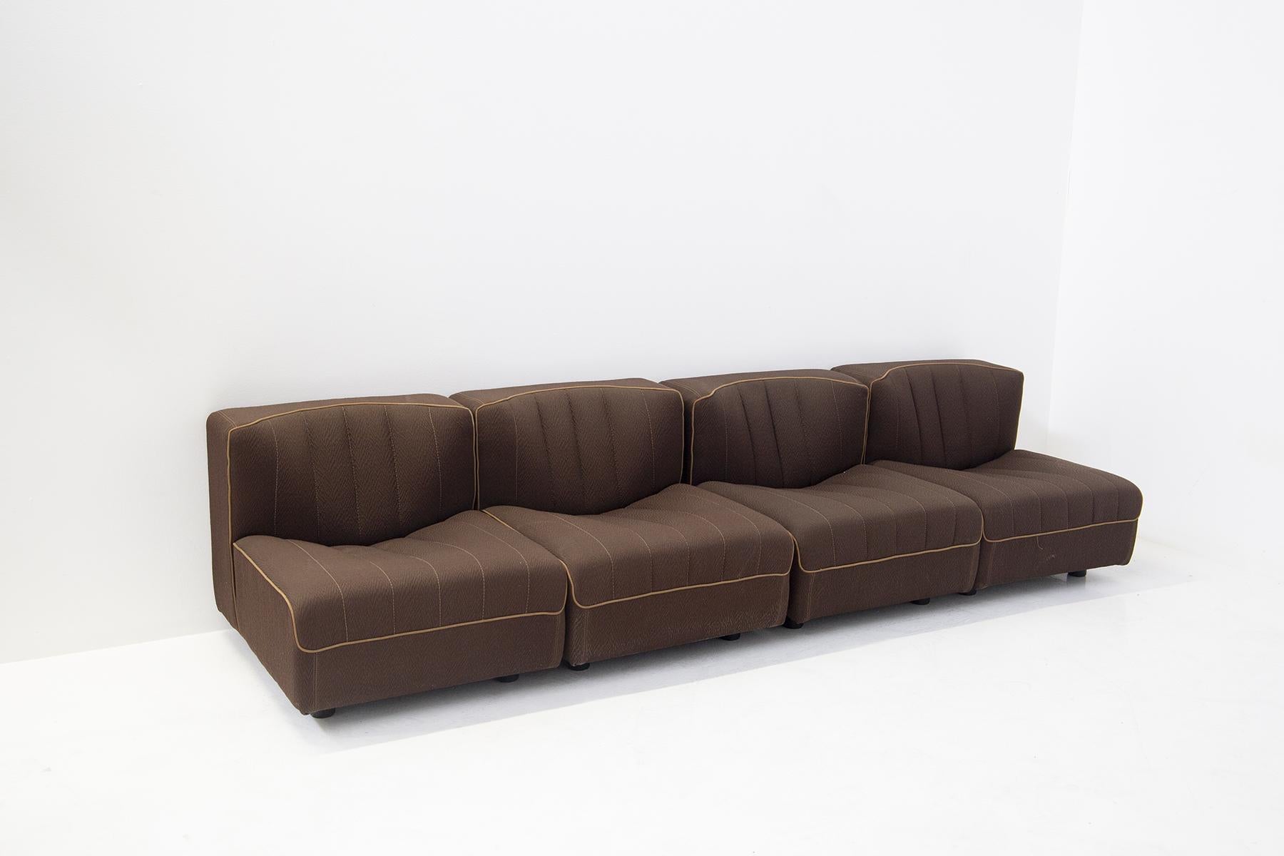 Vintage Brown Fabric Modular Sofa by Tito Agnoli for Arflex 4