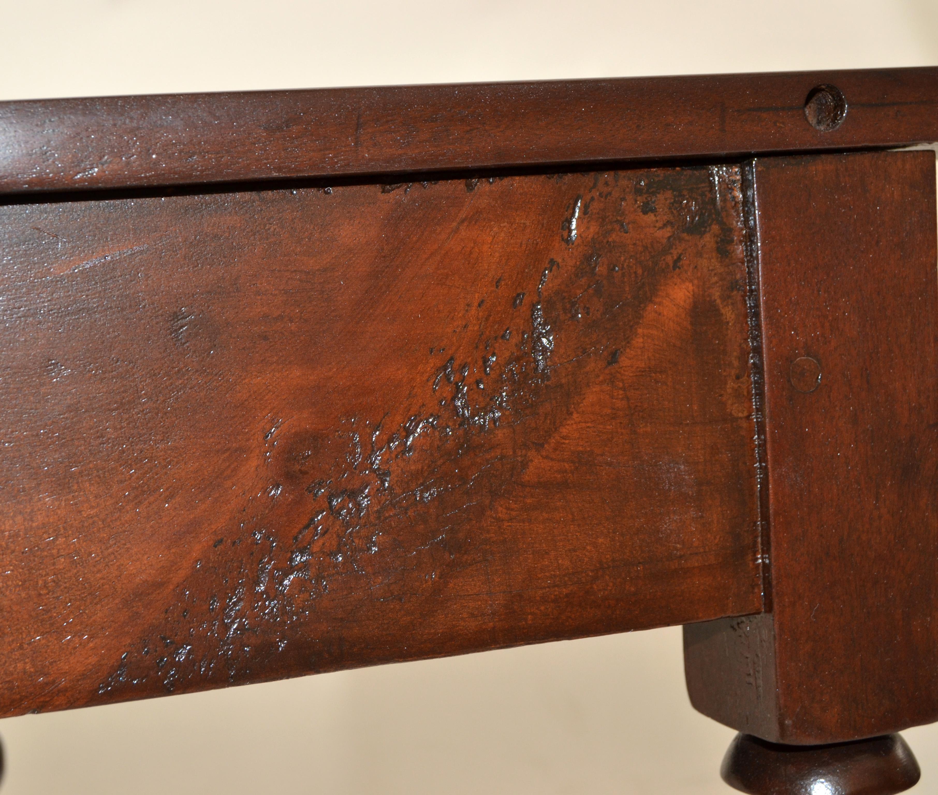 19th Century Brown Finish Console or Hallway Table Vanity Turned Tapered Legs For Sale 4
