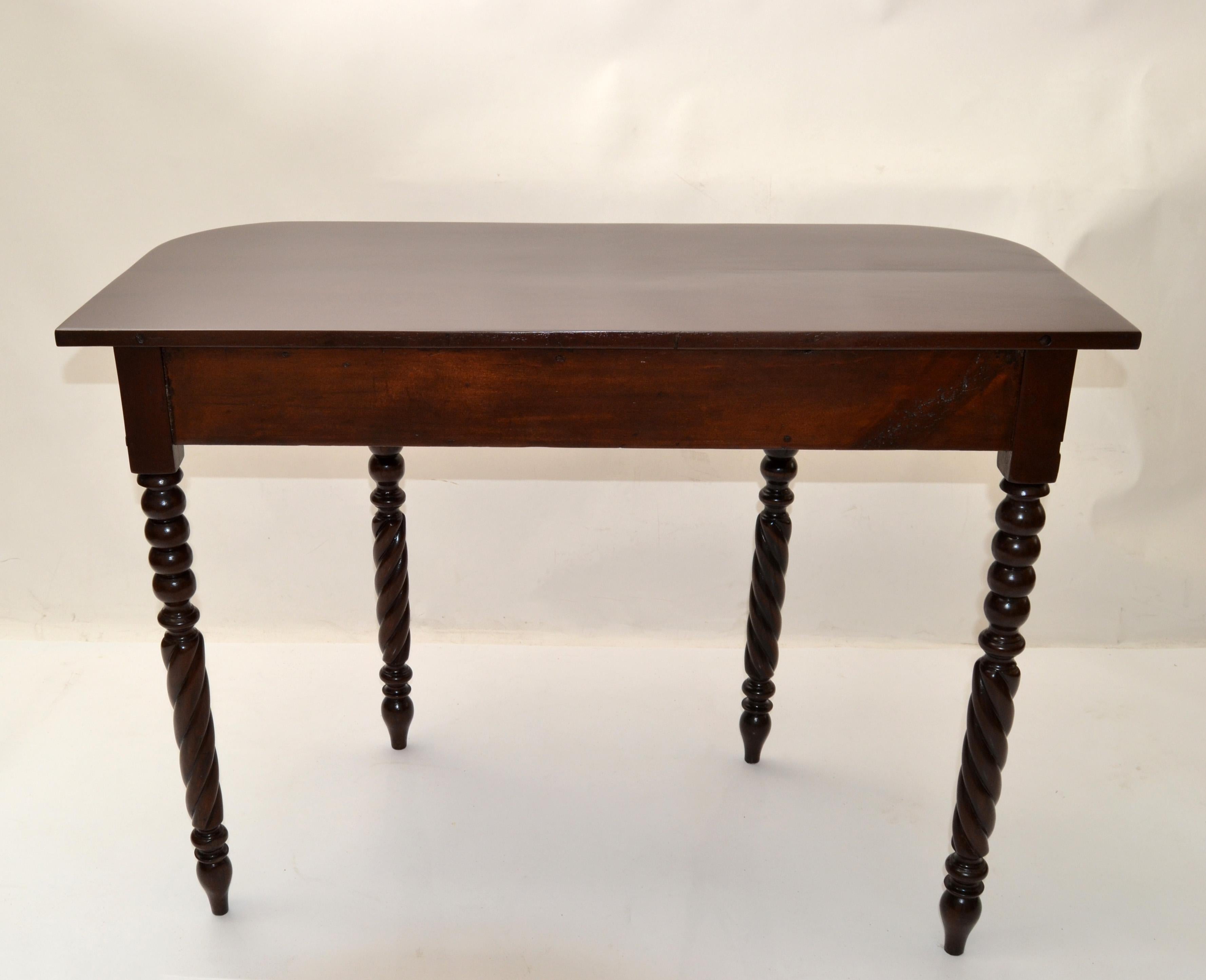 19th Century Brown Finish Console or Hallway Table Vanity Turned Tapered Legs For Sale 5