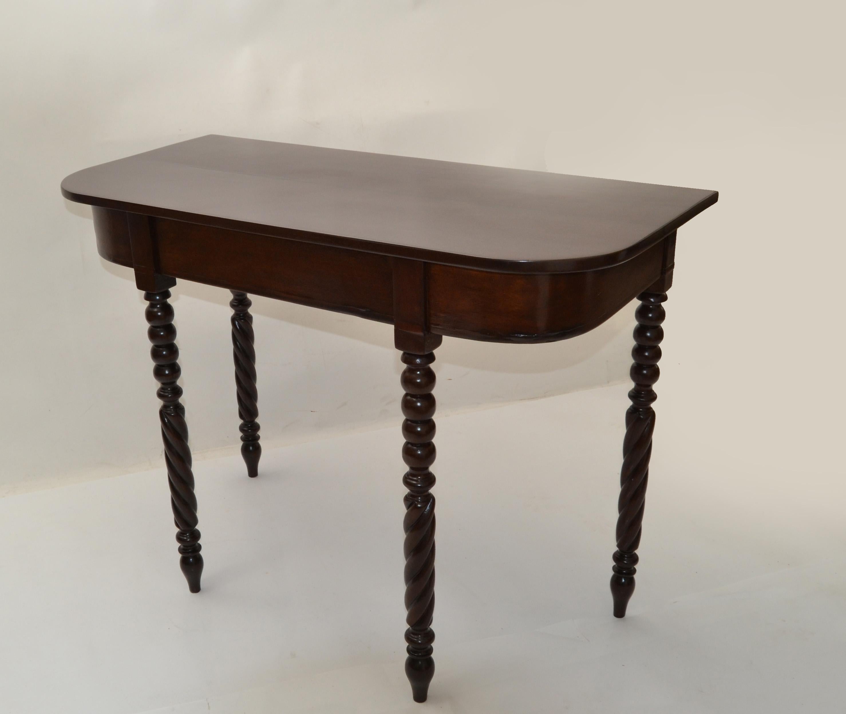 19th Century Brown Finish Console or Hallway Table Vanity Turned Tapered Legs For Sale 6