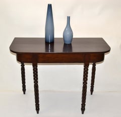 19th Century Brown Finish Console or Hallway Table Vanity Turned Tapered Legs